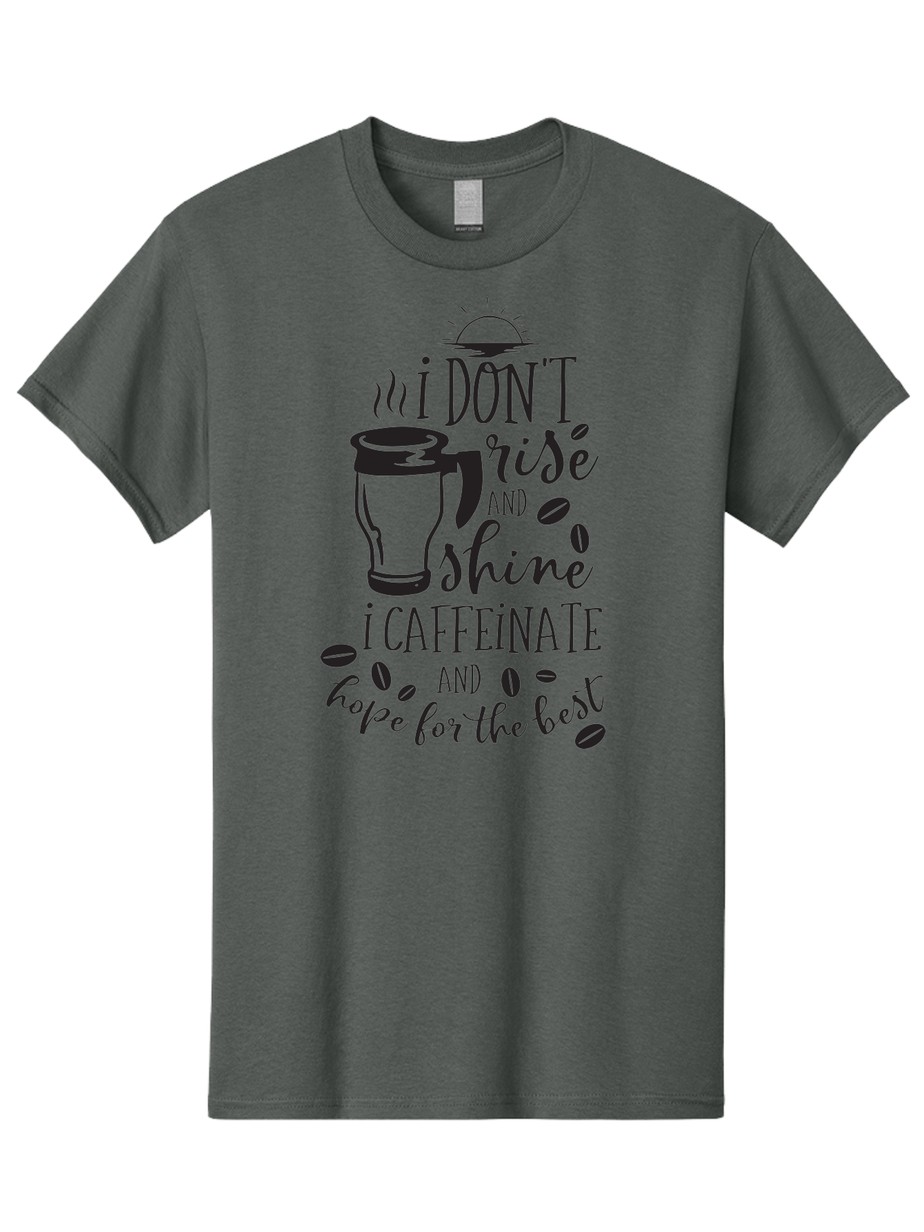 I-Don-T-Rise-And-Shine-I-Caffeinate Men'S Graphic Tee, 100% Cotton, Comfortable Casual Summer Wear, Machine Washable, Coffee-Themed Quote, Morning Motivation, Caffeine Humor, Coffee Lover Quotes, Funny Coffee Sayings, Coffee Mug Design, Aac844