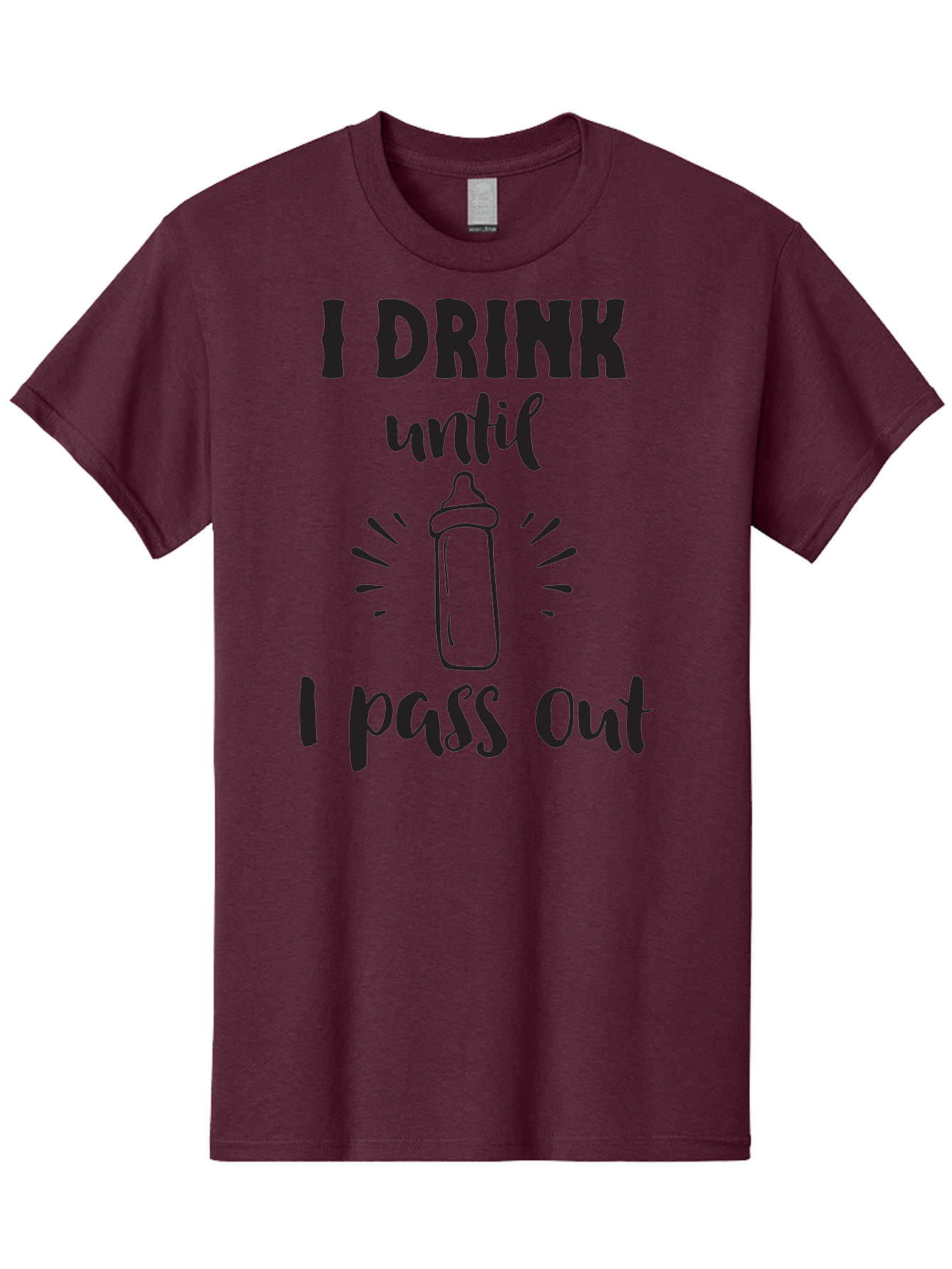 I-Drink-Until-I-Pass-Out Men'S Graphic Tee, 100% Cotton, Comfortable Casual Summer Wear, Machine Washable, Funny Baby Bottle, Humorous Drinking Quote, Party Humor, Adult Beverage, Comical Design, Sarcastic Quote, Playful Typography Aac846
