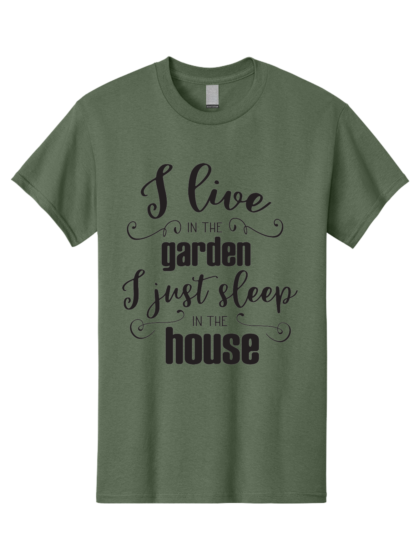 I-Live-In-The-Garden-I-Just-Sleep-In-The-House Men'S Graphic Tee, 100% Cotton, Comfortable Casual Summer Wear, Machine Washable, Inspirational Quote, Garden Lover, House And Garden, Outdoor Living, Nature Enthusiast, Gardening Life, Quote Art, Aac852