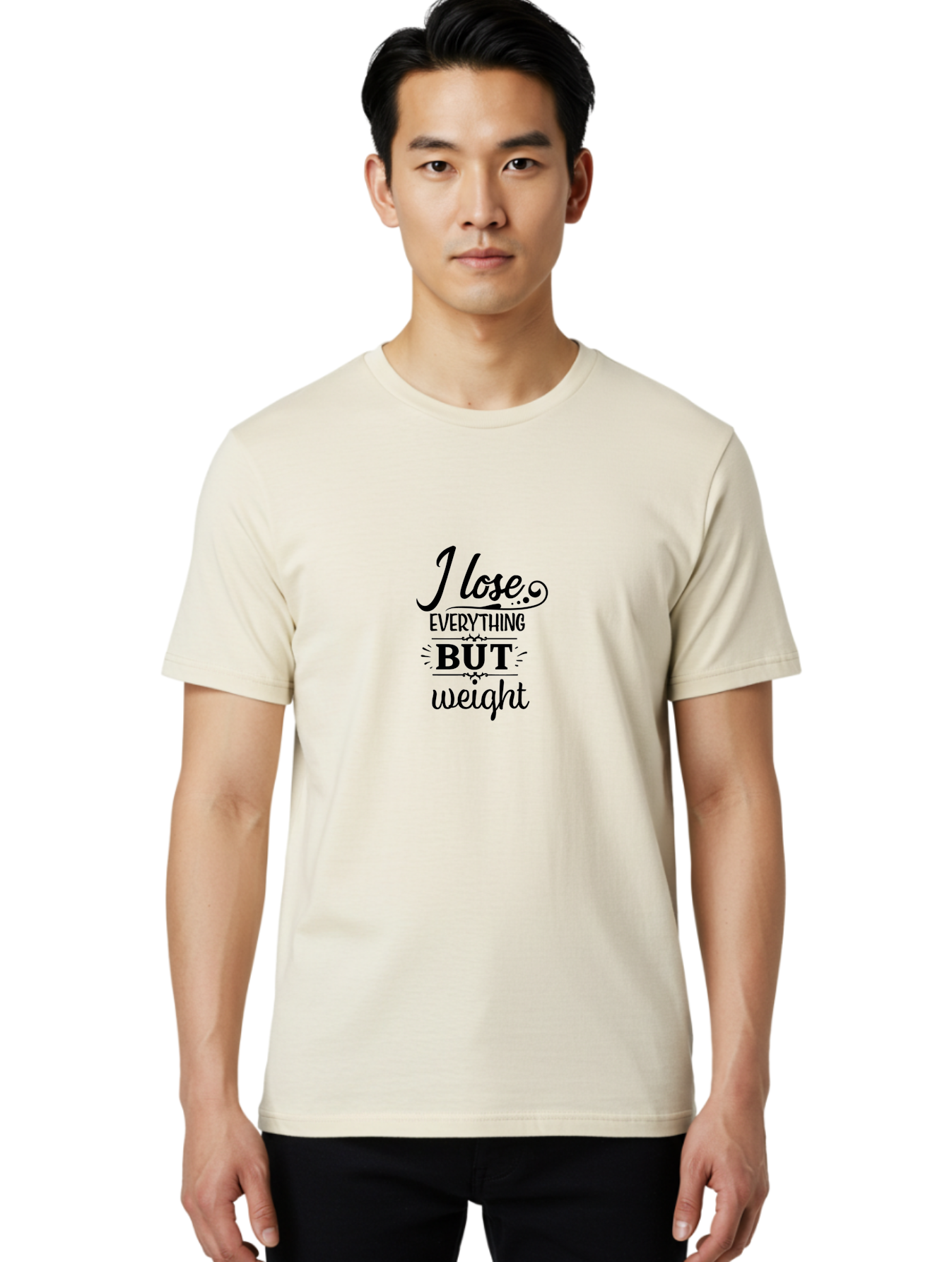 I-Lose-Everything-But-Weight Men'S Graphic Tee, 100% Cotton, Comfortable Casual Summer Wear, Machine Washable, Motivational Quote, Weight Loss, Fitness Inspiration, Gym, Humor, Irony, Decorative Typography, Black Text Aac853