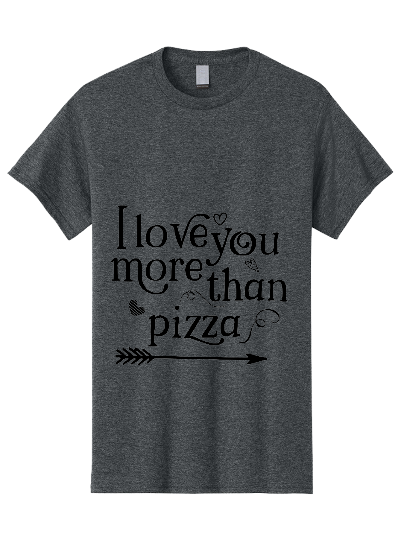 I-Love-You-More-Than-Pizza Men'S Graphic Tee, 100% Cotton, Comfortable Casual Summer Wear, Machine Washable, Love Quote, Pizza Love, Romantic Phrase, Heartwarming Saying, Valentine'S Day Message, Cute Typography, Arrow Design, Whimsical Hearts Aac857