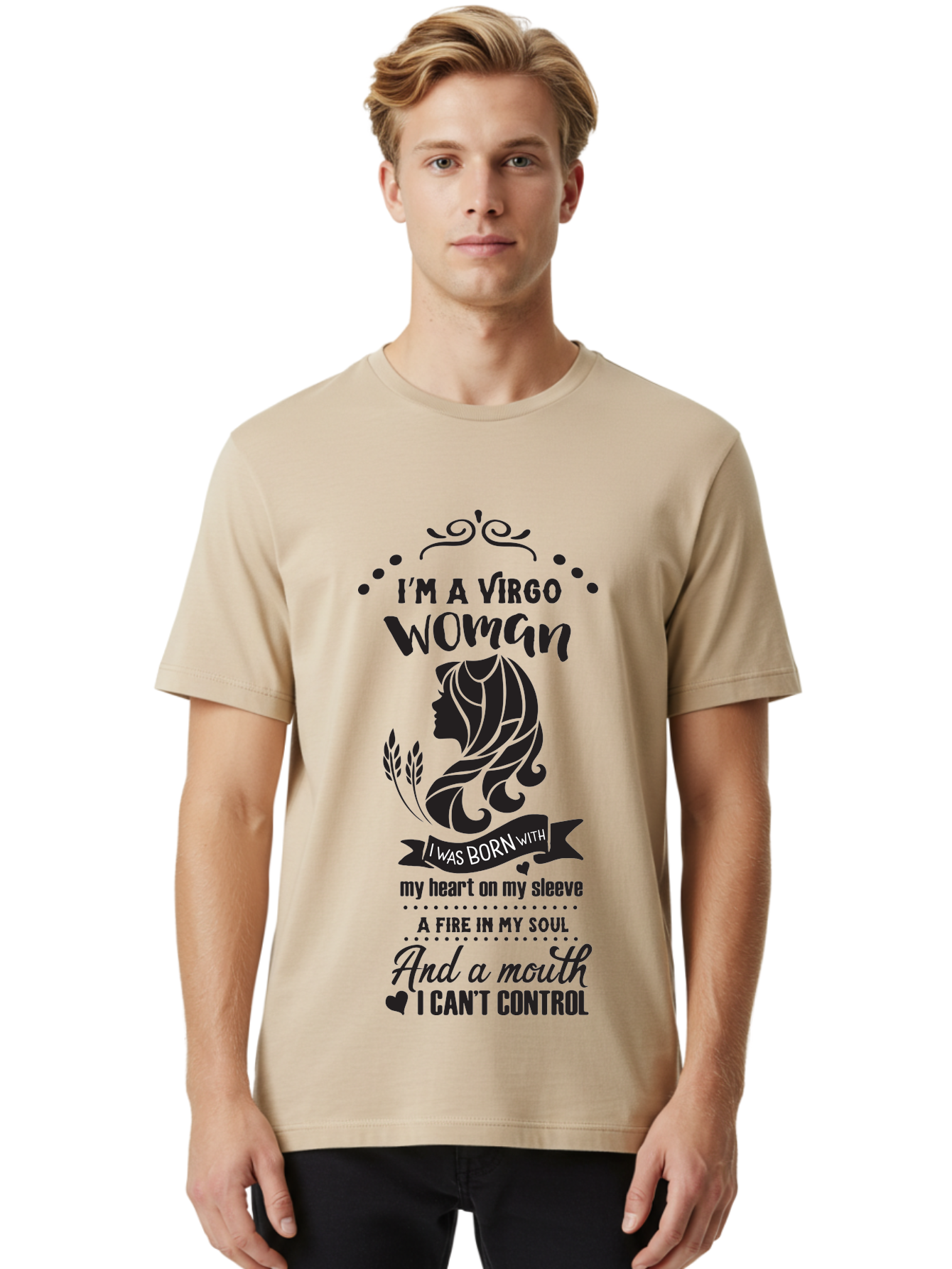 I-M-Virgo-Woman Men'S Graphic Tee, 100% Cotton, Comfortable Casual Summer Wear, Machine Washable, Virgo Woman, Astrological Sign, Zodiac Personality, Strong Female, Heart On Sleeve, Fire In Soul, Outspoken, Virgo Traits, Confident Woman, Aac869