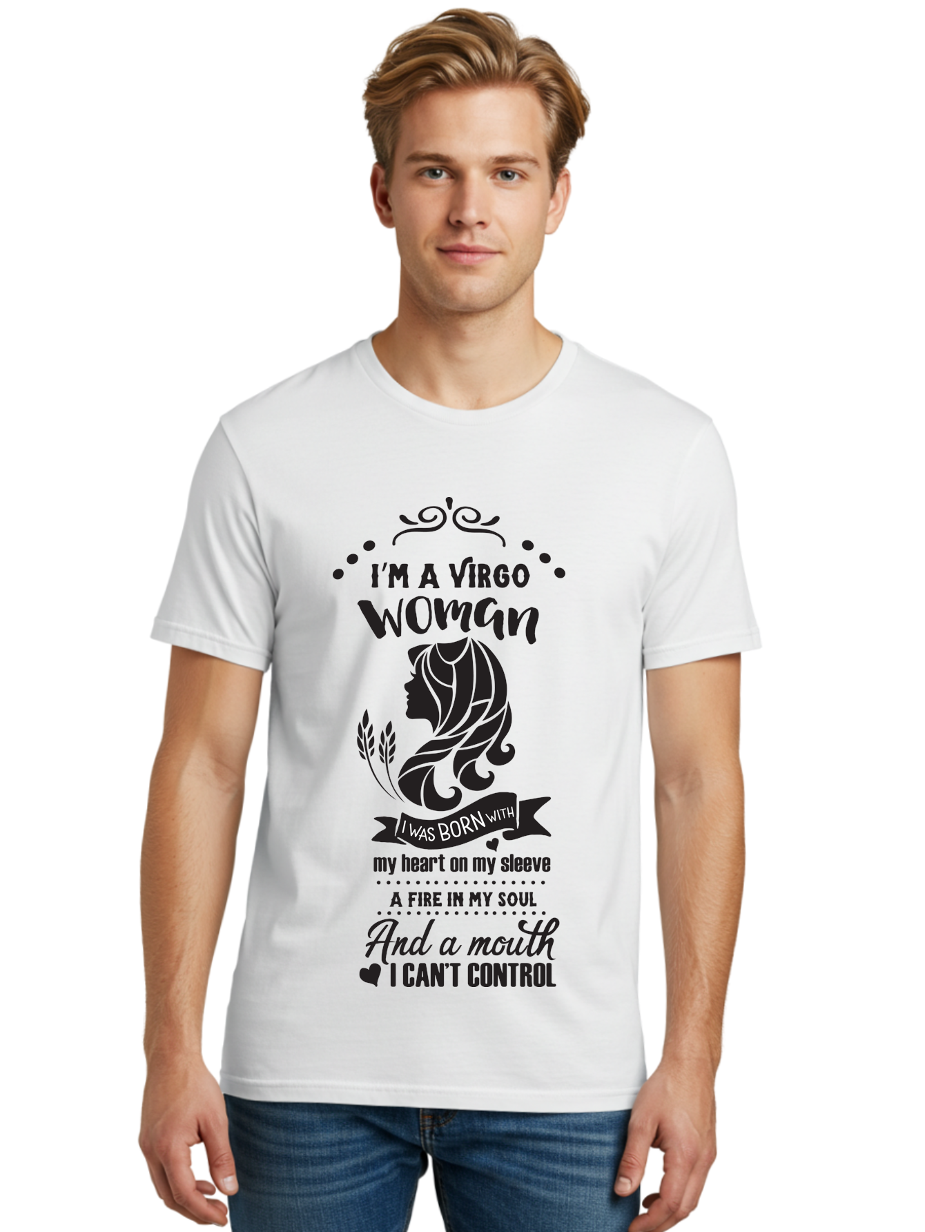 I-M-Virgo-Woman Men'S Graphic Tee, 100% Cotton, Comfortable Casual Summer Wear, Machine Washable, Virgo Woman, Astrological Sign, Zodiac Personality, Strong Female, Heart On Sleeve, Fire In Soul, Outspoken, Virgo Traits, Confident Woman, Aac869