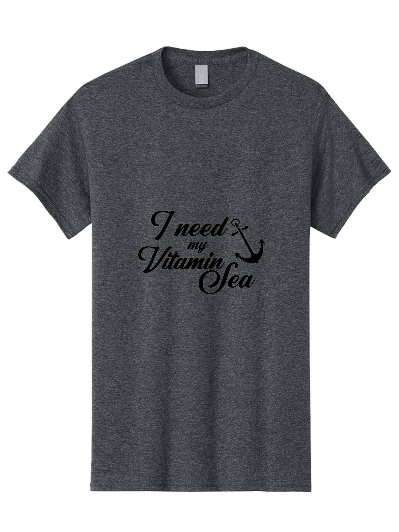 I-Need-My-Vitamin-Sea Men'S Graphic Tee, 100% Cotton, Comfortable Casual Summer Wear, Machine Washable, Nautical Quote, Ocean Inspiration, Coastal Vibes, Anchor Symbol, Sea Lover, Beach Life, Wellness Mantra, Calming Phrase, Cursive Text Aac871