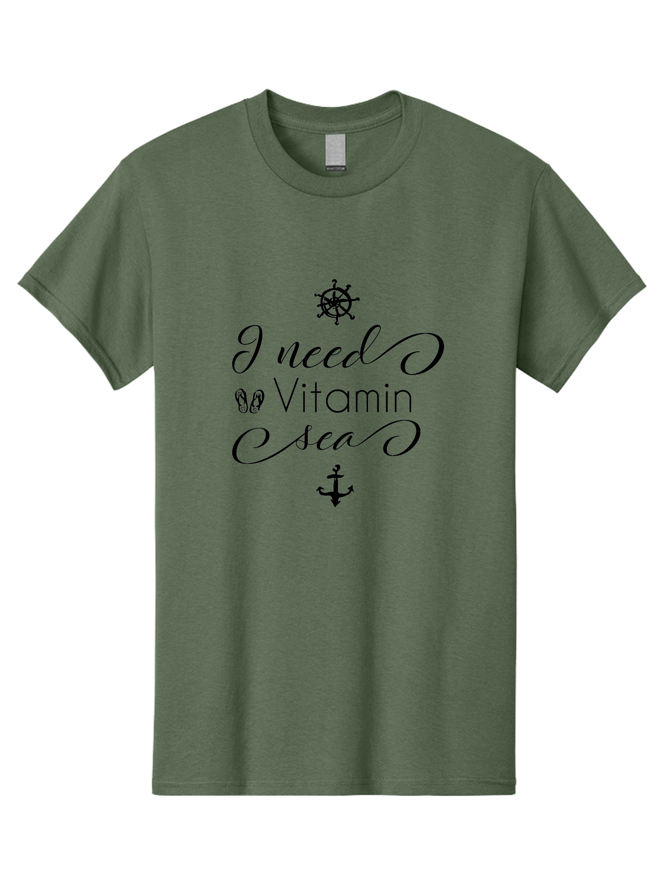 I-Need-Vitamin-Sea Men'S Graphic Tee, 100% Cotton, Comfortable Casual Summer Wear, Machine Washable, Nautical Theme, Ocean Inspiration, Beachy Vibes, Inspirational Quote, Sailing Symbols, Flip Flops, Anchor, Ship'S Wheel Aac872