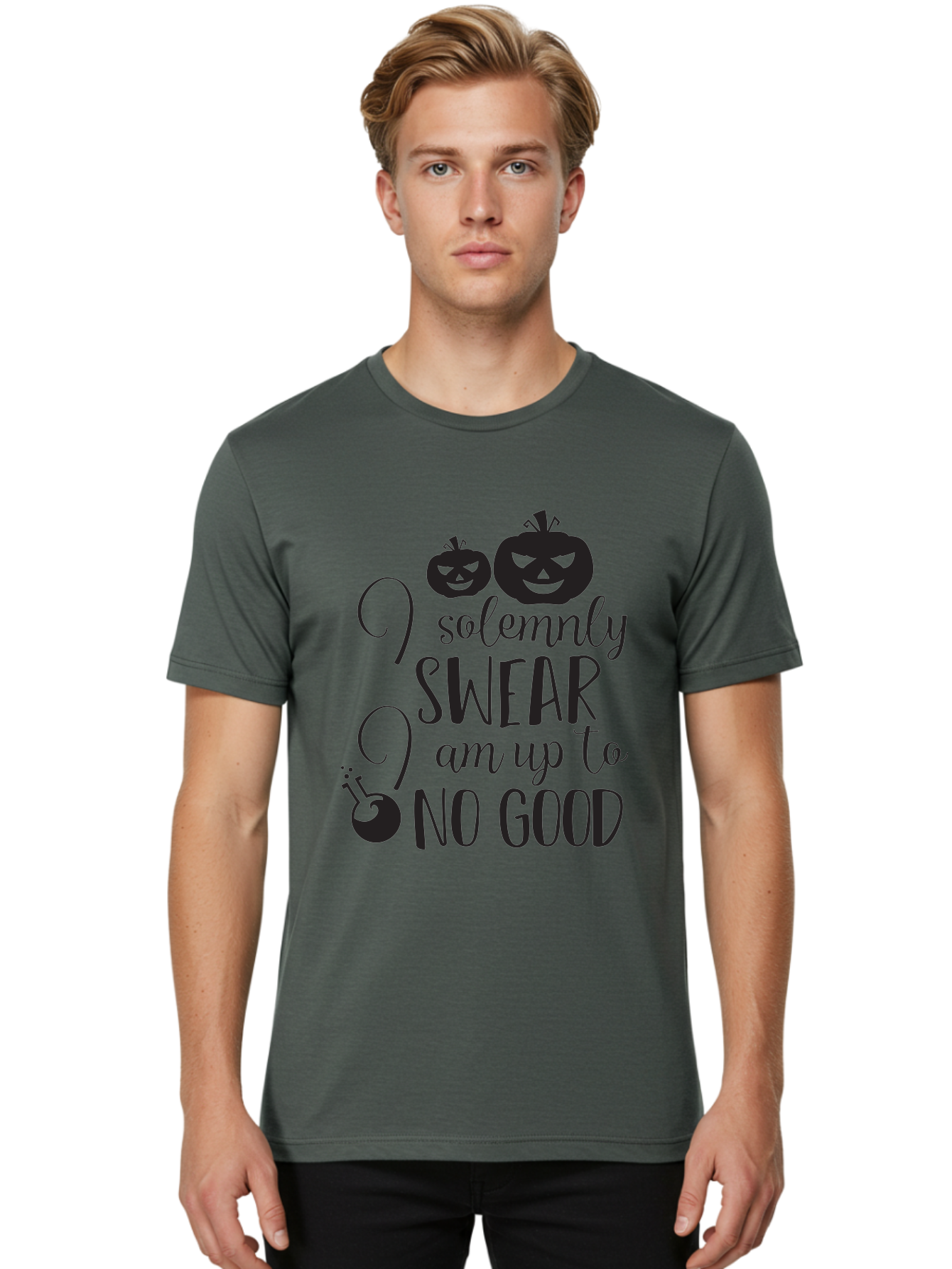 I-Solemnly-Swear Men'S Graphic Tee, 100% Cotton, Comfortable Casual Summer Wear, Machine Washable, Harry Potter Quote, Spooky Pumpkins, Halloween Theme, Bold Typography, Quirky Design, Magical Atmosphere, Halloween Decorations, Funny Quote Aac877