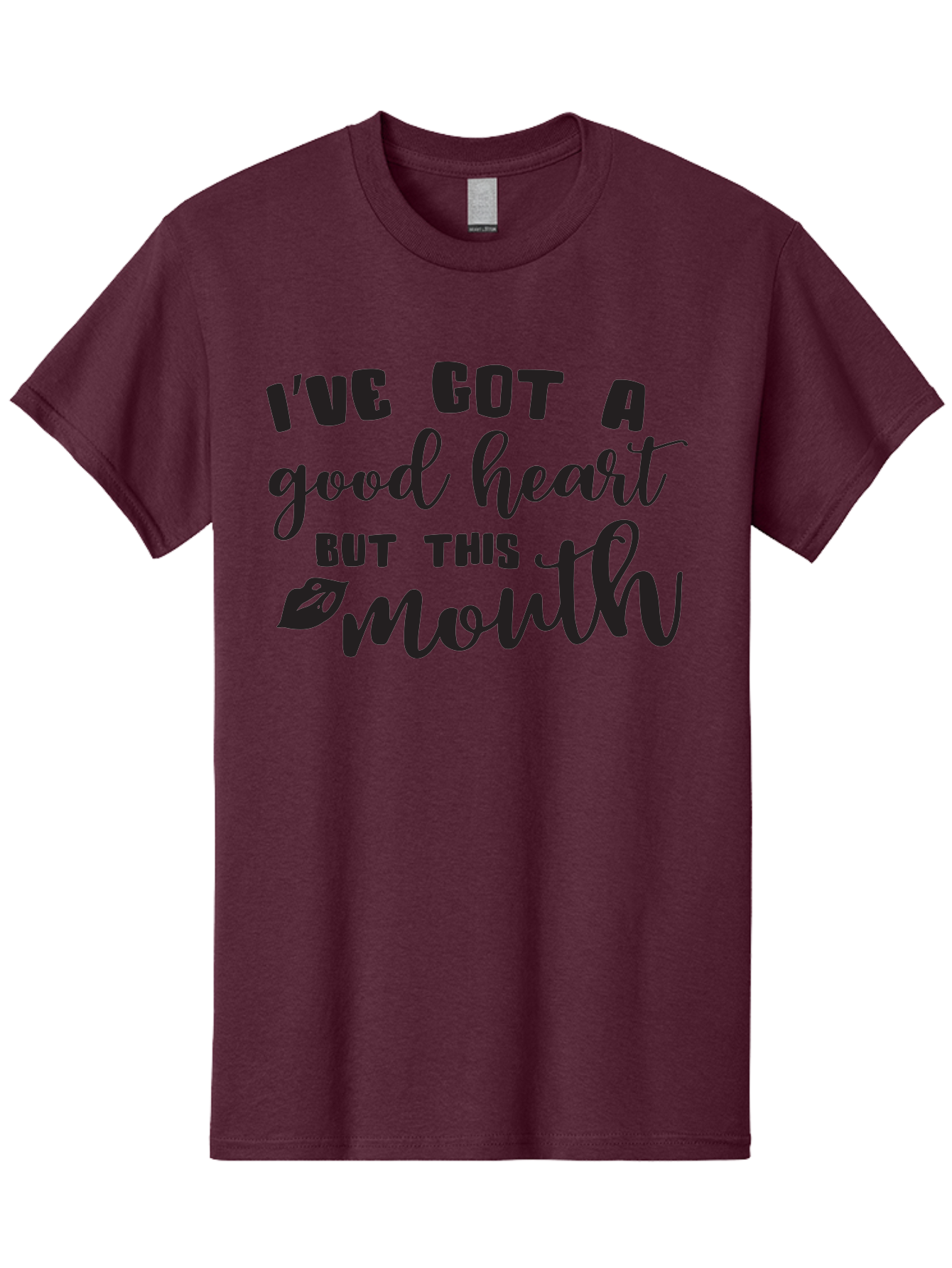 I-Ve-Got-A-Good-Heart-But-This-Mouth Men'S Graphic Tee, 100% Cotton, Comfortable Casual Summer Wear, Machine Washable, Sassy Quote, Good Heart, Lip Prints, Sassy Mouth, Funny Saying, Attitude Quote, Witty Phrase, Sarcastic Humor Aac880