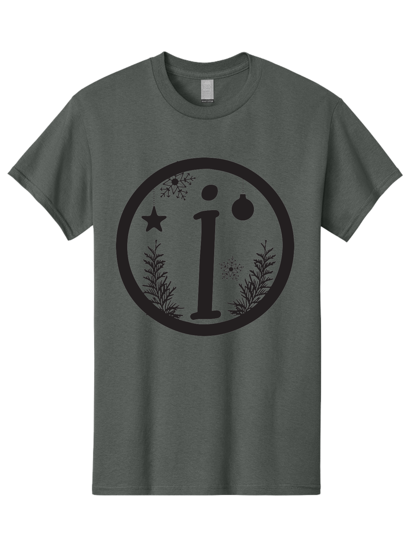I Men'S Graphic Tee, 100% Cotton, Comfortable Casual Summer Wear, Machine Washable, Lowercase I, Christmas Ornaments, Snowflakes, Festive Decorations, Holiday Theme, Winter Scene, Star Decoration, Sprigs Of Evergreen Aac889