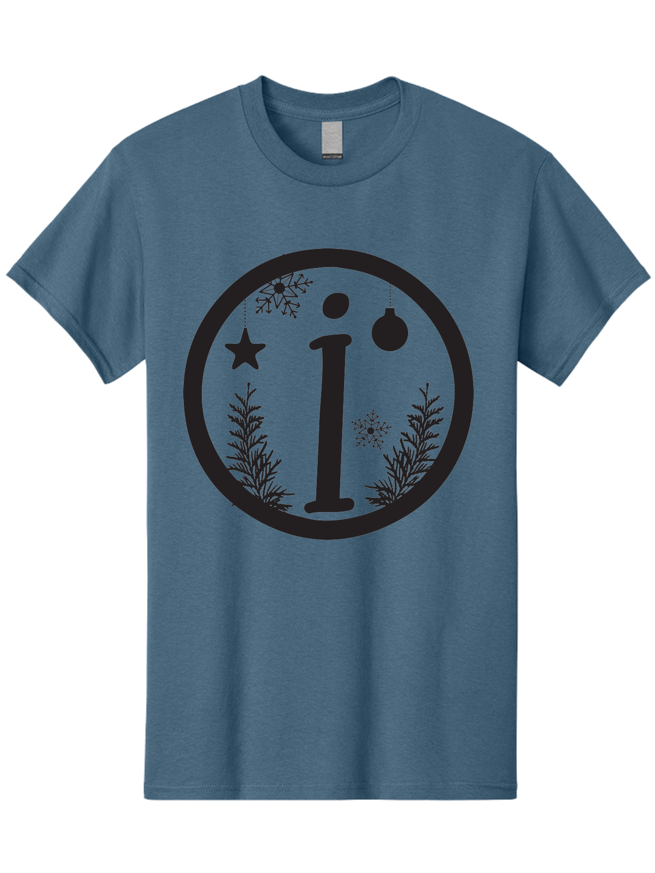 I Men'S Graphic Tee, 100% Cotton, Comfortable Casual Summer Wear, Machine Washable, Lowercase I, Christmas Ornaments, Snowflakes, Festive Decorations, Holiday Theme, Winter Scene, Star Decoration, Sprigs Of Evergreen Aac889