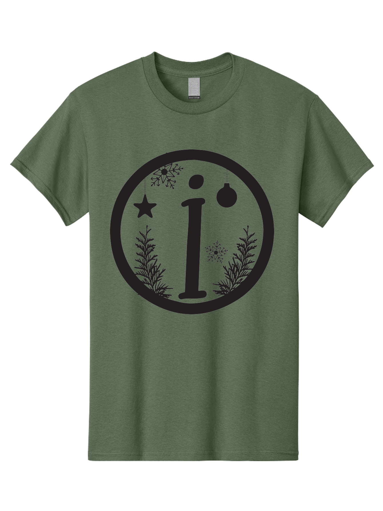 I Men'S Graphic Tee, 100% Cotton, Comfortable Casual Summer Wear, Machine Washable, Lowercase I, Christmas Ornaments, Snowflakes, Festive Decorations, Holiday Theme, Winter Scene, Star Decoration, Sprigs Of Evergreen Aac889