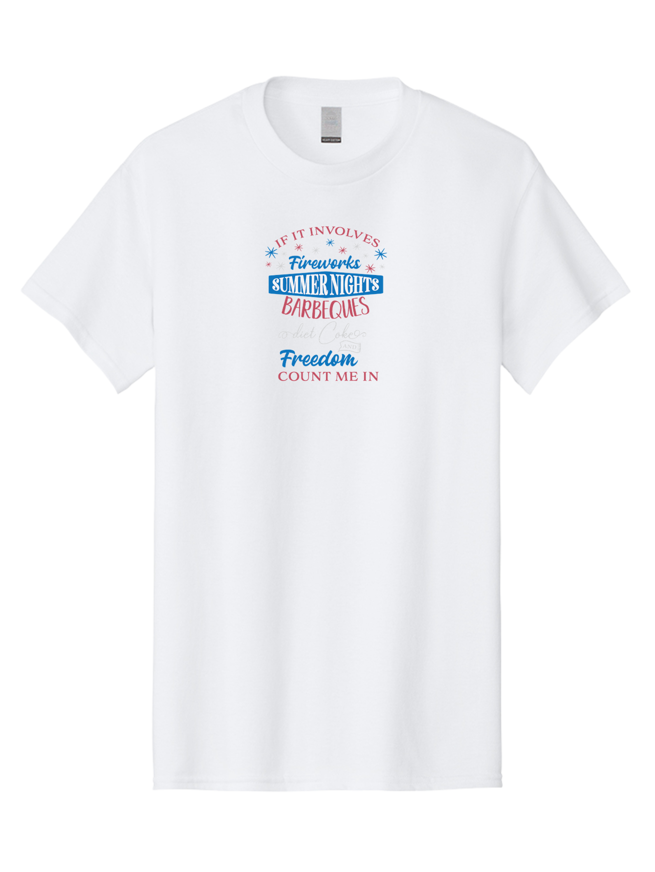 If-It-Involves Men'S Graphic Tee, 100% Cotton, Comfortable Casual Summer Wear, Machine Washable, Summer Vibes, Fireworks, Summer Nights, Barbecues, Diet Coke, Freedom, 4Th Of July, Independence Day, Patriotic Spirit Aac892