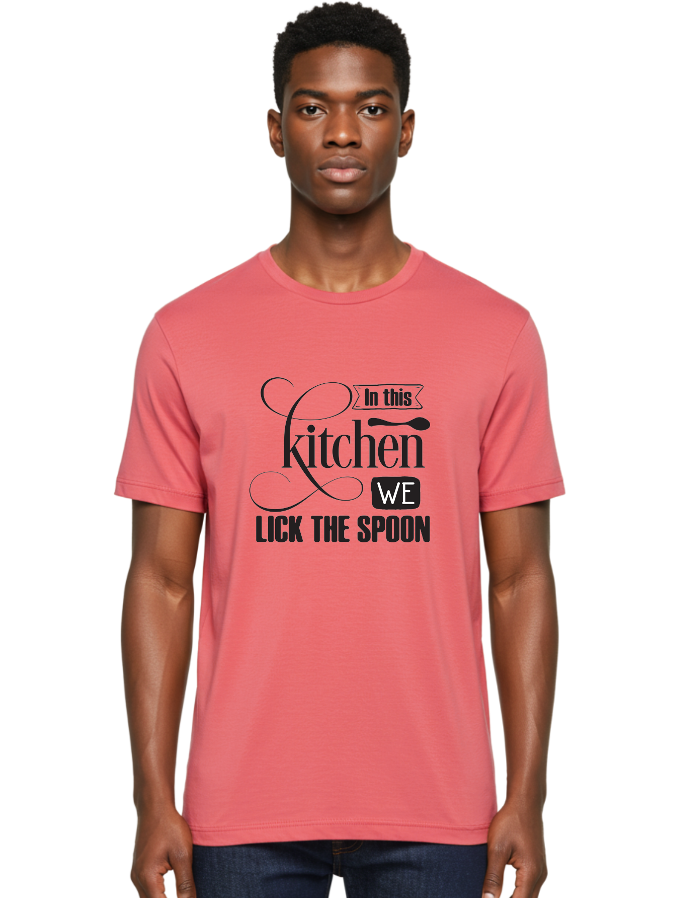 In-This-Kitchen-We-Lick-The-Spoon Men'S Graphic Tee, 100% Cotton, Comfortable Casual Summer Wear, Machine Washable, Kitchen Decor, Cooking Quotes, Culinary Inspiration, Cooking Humor, Kitchen Signs, Foodie Gifts, Lick The Spoon, Aac896