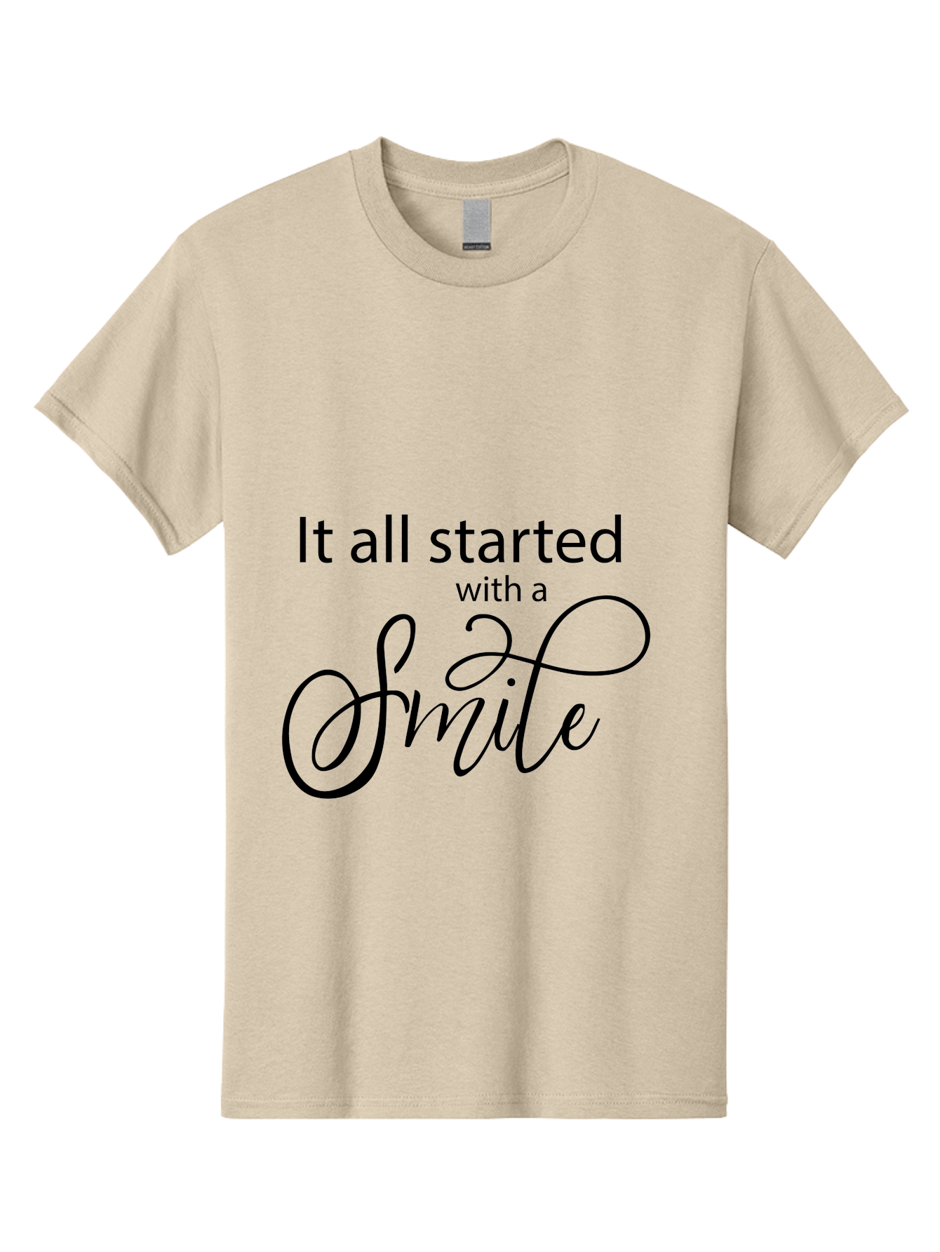 It-All-Started-With-A-Smile Men'S Graphic Tee, 100% Cotton, Comfortable Casual Summer Wear, Machine Washable, Smile Motivational Quote, Inspirational Phrase, Positive Affirmation, Happiness, Joyful Emotions, Encouraging Words, Aac898