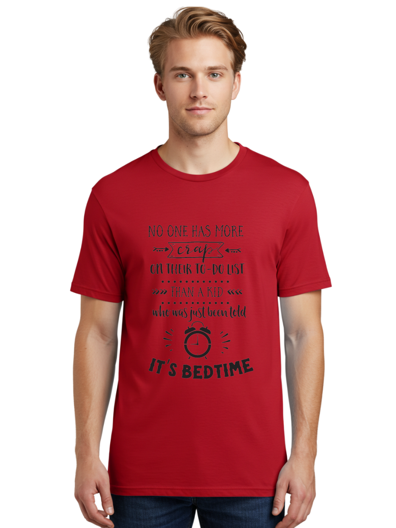 It-S-Bedtime-Quote Men'S Graphic Tee, 100% Cotton, Comfortable Casual Summer Wear, Machine Washable, Funny Quote, Kid'S Bedtime, To-Do List, Alarm Clock, Parenting Humor, Kid'S Routine, Bedtime Struggles, Humorous Quote Aac900
