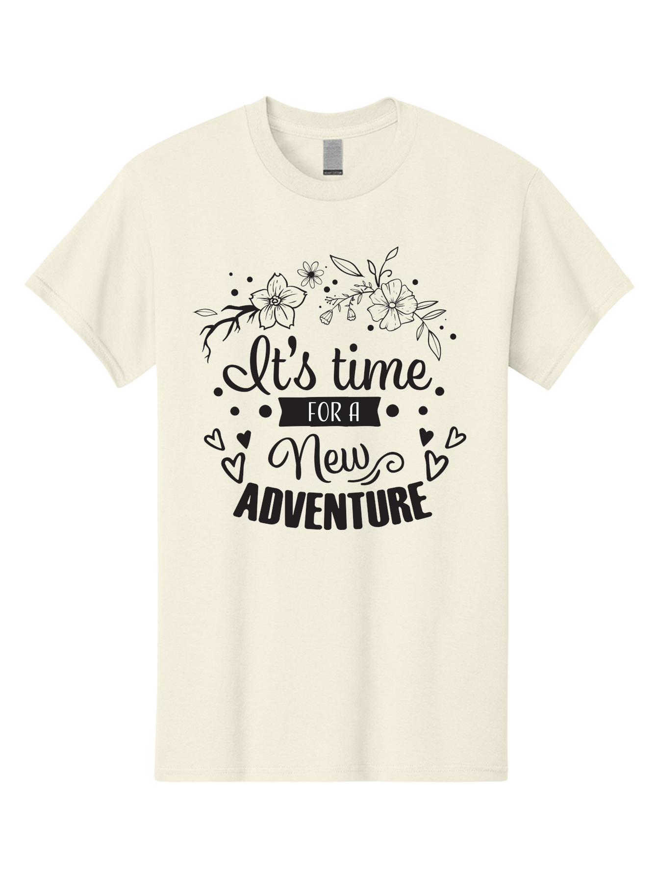It-S-Time-For-New-Adventure Men'S Graphic Tee, 100% Cotton, Comfortable Casual Summer Wear, Machine Washable, New Adventure, Inspirational Quote, Travel Inspiration, Motivational Message, Adventure Time, Flowers And Hearts, Exploration Theme, Aac902
