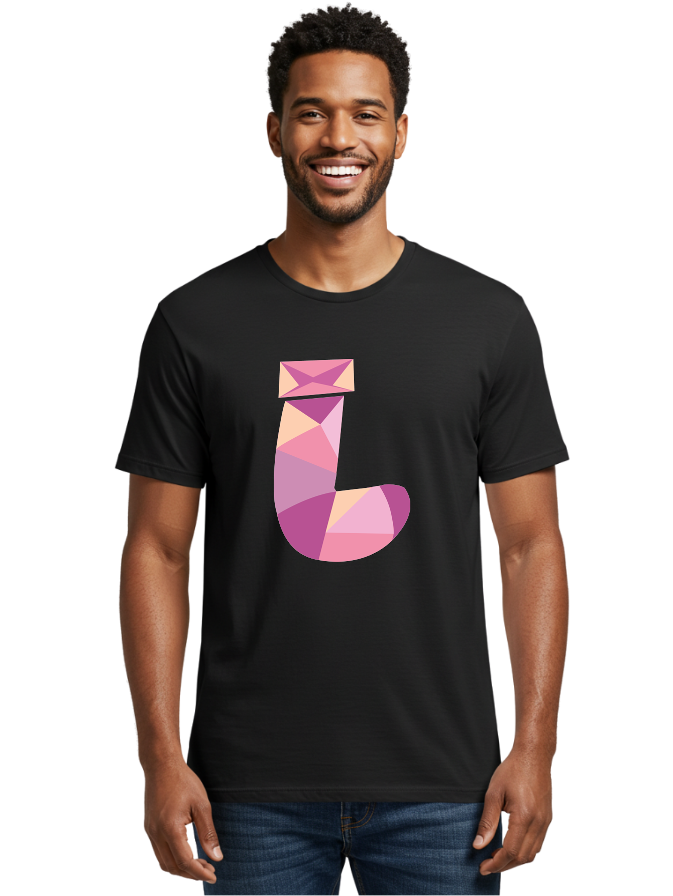 J-1 Men'S Graphic Tee, 100% Cotton, Comfortable Casual Summer Wear, Machine Washable, Geometric Shapes, Abstract Art, Letterform, Typography, Pastel Colors, Pink Hues, Purple Tones, Modern Design, Creative Expression, Artistic Style Aac904