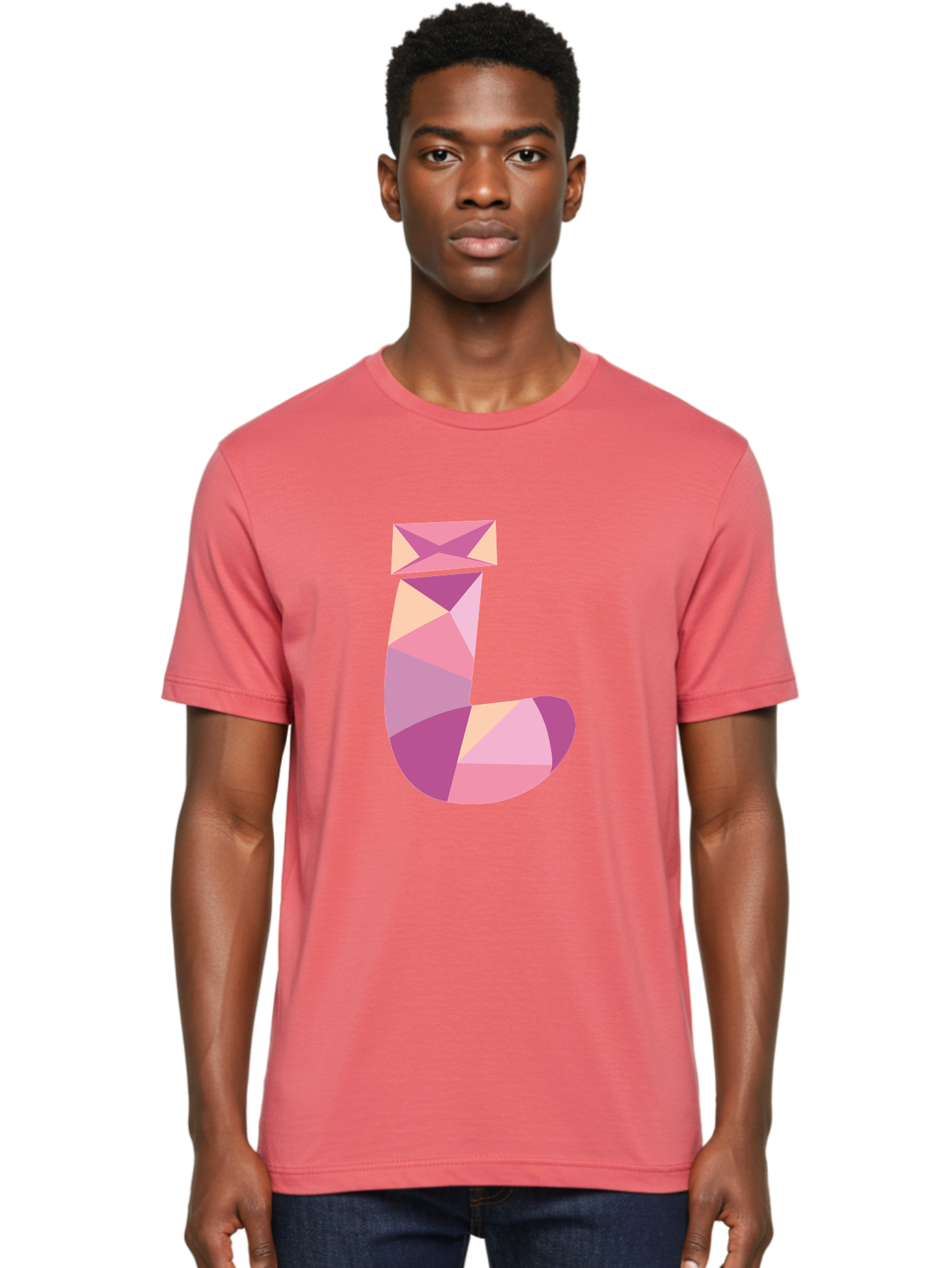 J-1 Men'S Graphic Tee, 100% Cotton, Comfortable Casual Summer Wear, Machine Washable, Geometric Shapes, Abstract Art, Letterform, Typography, Pastel Colors, Pink Hues, Purple Tones, Modern Design, Creative Expression, Artistic Style Aac904