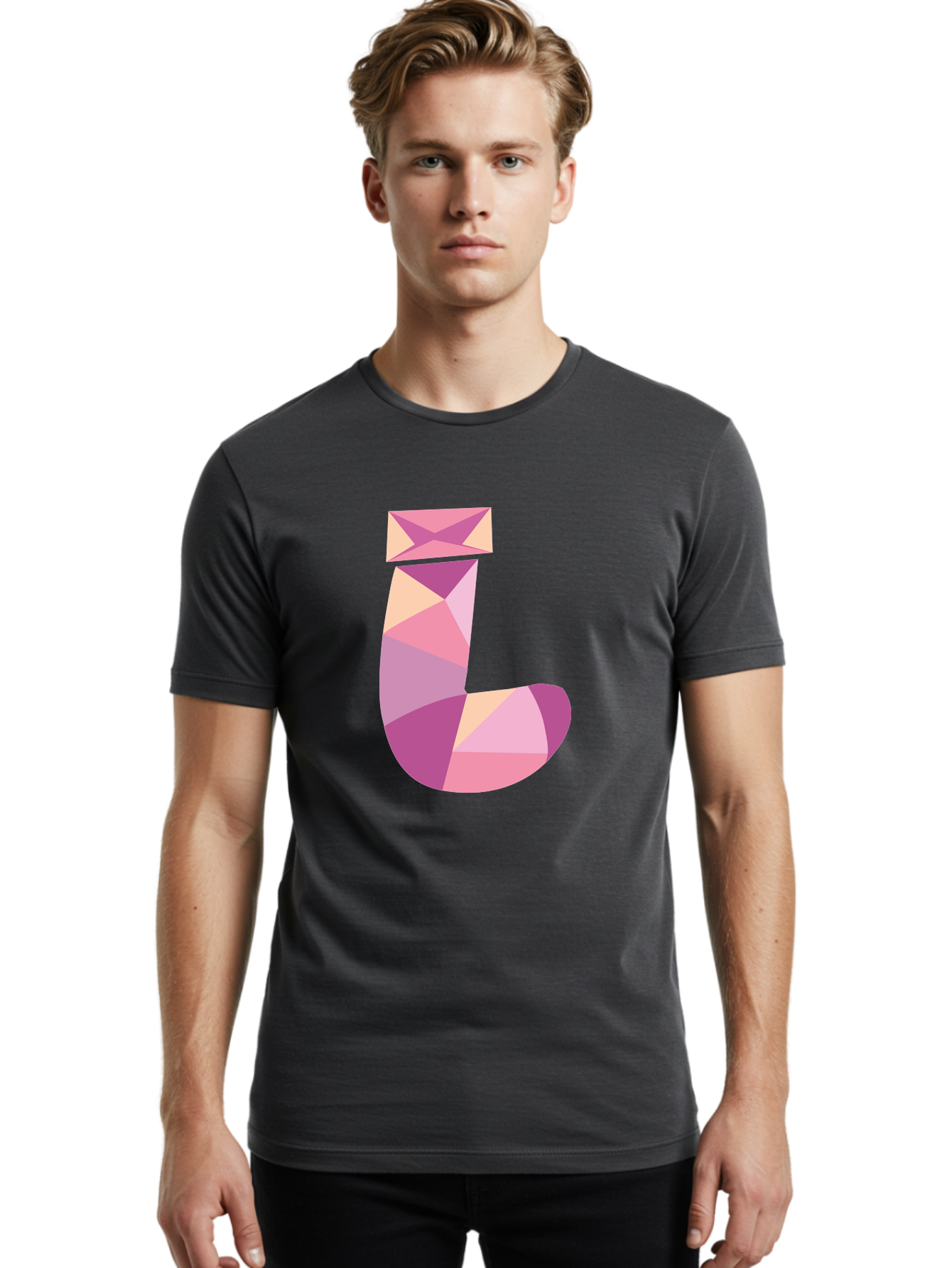 J-1 Men'S Graphic Tee, 100% Cotton, Comfortable Casual Summer Wear, Machine Washable, Geometric Shapes, Abstract Art, Letterform, Typography, Pastel Colors, Pink Hues, Purple Tones, Modern Design, Creative Expression, Artistic Style Aac904