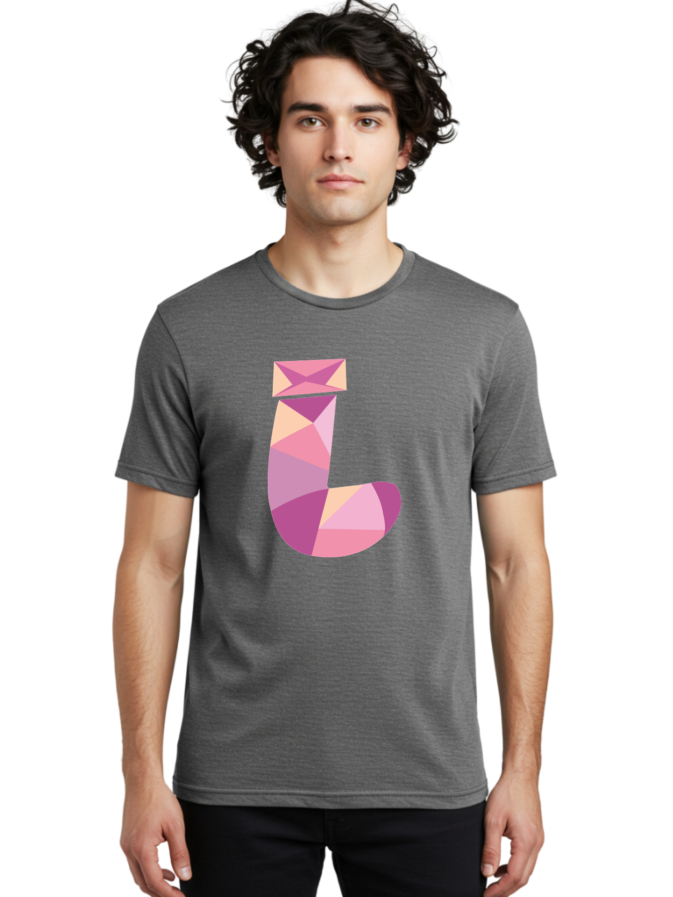 J-1 Men'S Graphic Tee, 100% Cotton, Comfortable Casual Summer Wear, Machine Washable, Geometric Shapes, Abstract Art, Letterform, Typography, Pastel Colors, Pink Hues, Purple Tones, Modern Design, Creative Expression, Artistic Style Aac904