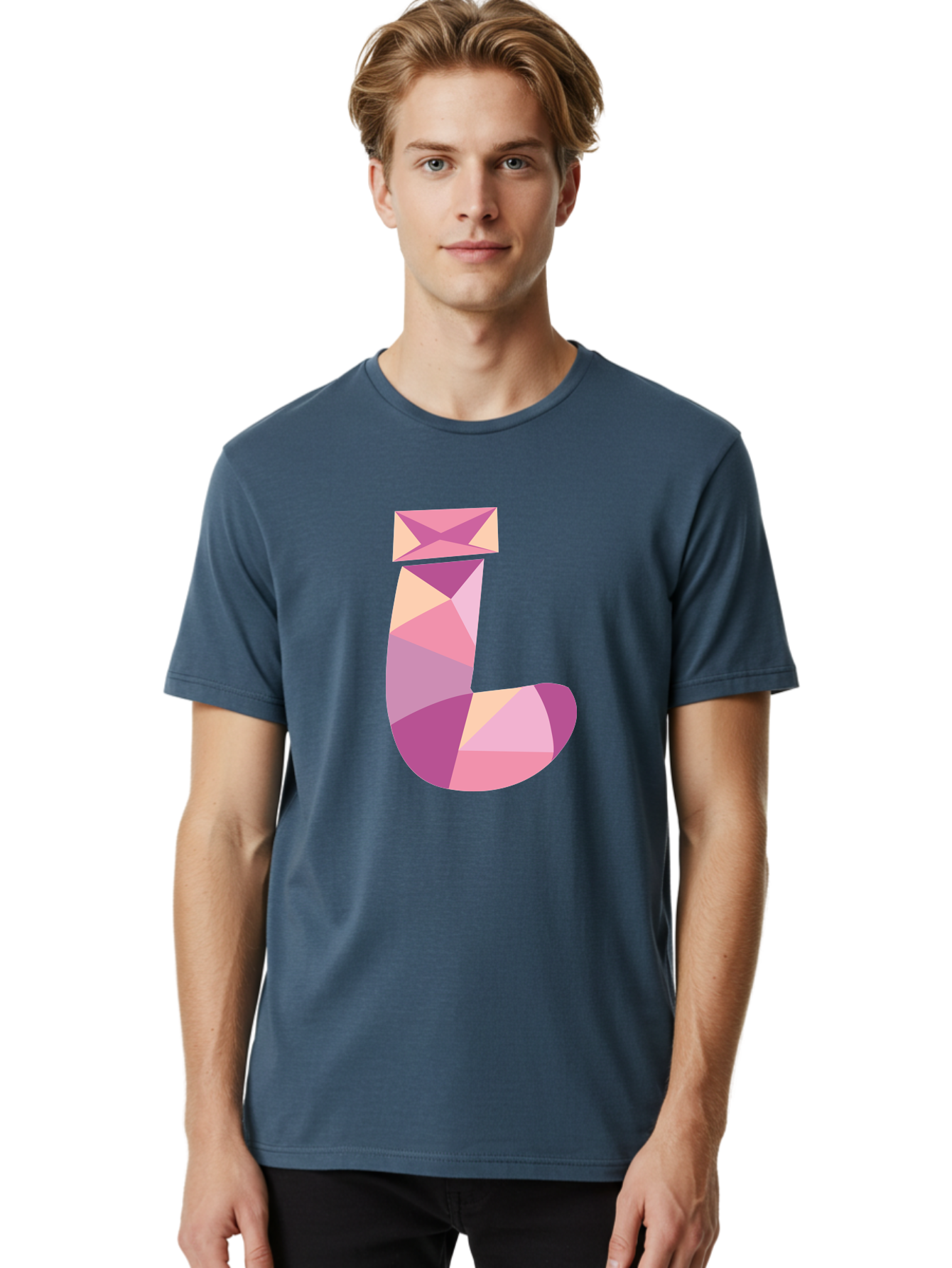 J-1 Men'S Graphic Tee, 100% Cotton, Comfortable Casual Summer Wear, Machine Washable, Geometric Shapes, Abstract Art, Letterform, Typography, Pastel Colors, Pink Hues, Purple Tones, Modern Design, Creative Expression, Artistic Style Aac904