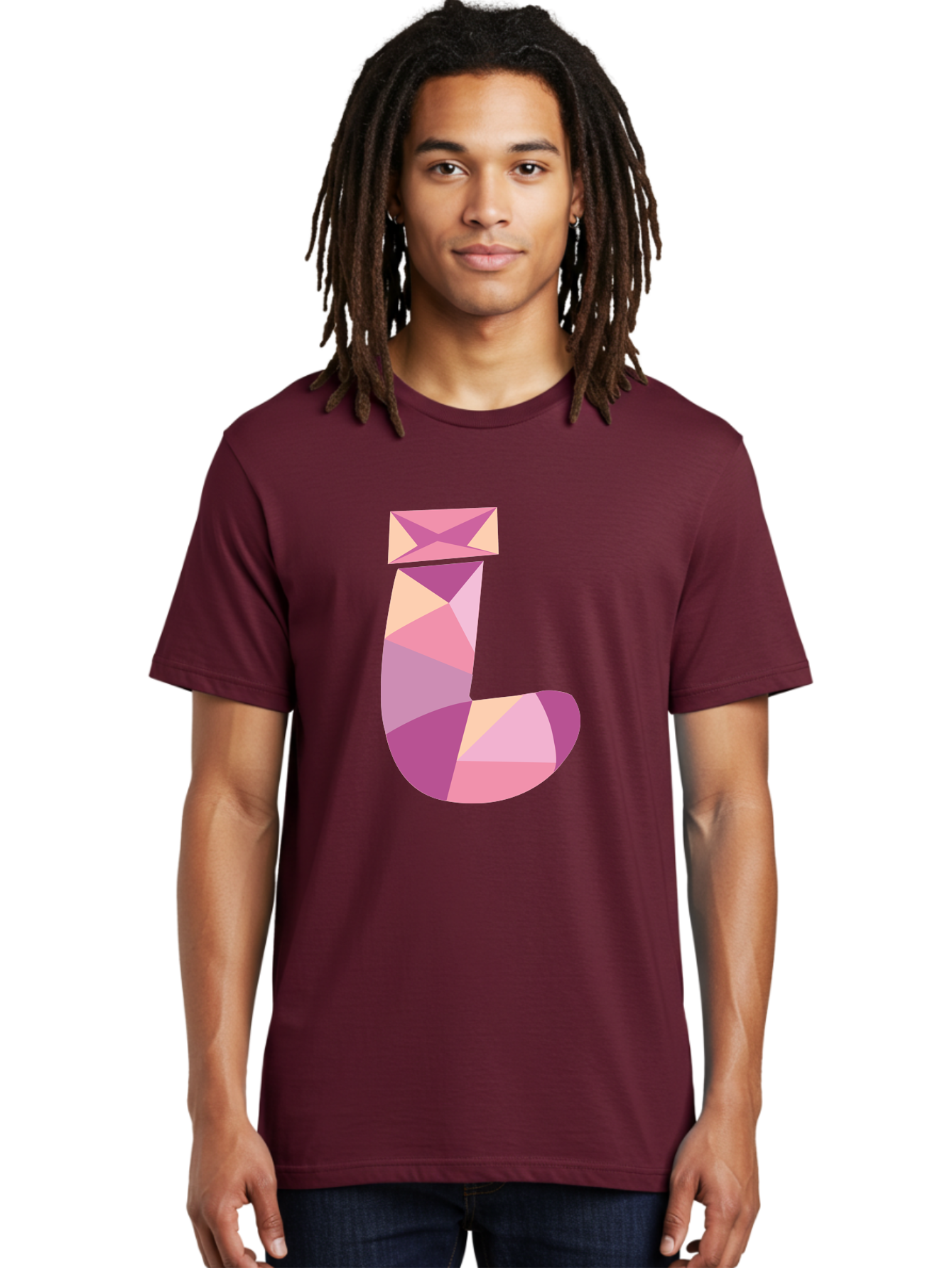 J-1 Men'S Graphic Tee, 100% Cotton, Comfortable Casual Summer Wear, Machine Washable, Geometric Shapes, Abstract Art, Letterform, Typography, Pastel Colors, Pink Hues, Purple Tones, Modern Design, Creative Expression, Artistic Style Aac904