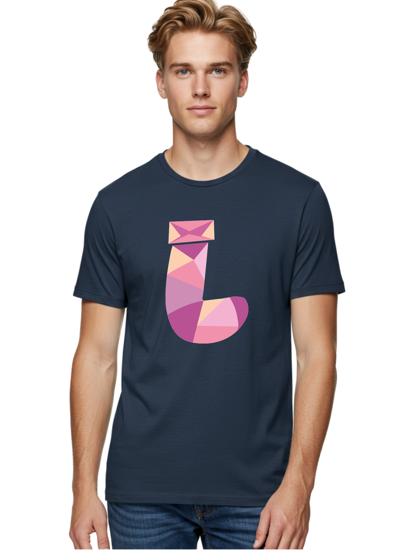J-1 Men'S Graphic Tee, 100% Cotton, Comfortable Casual Summer Wear, Machine Washable, Geometric Shapes, Abstract Art, Letterform, Typography, Pastel Colors, Pink Hues, Purple Tones, Modern Design, Creative Expression, Artistic Style Aac904