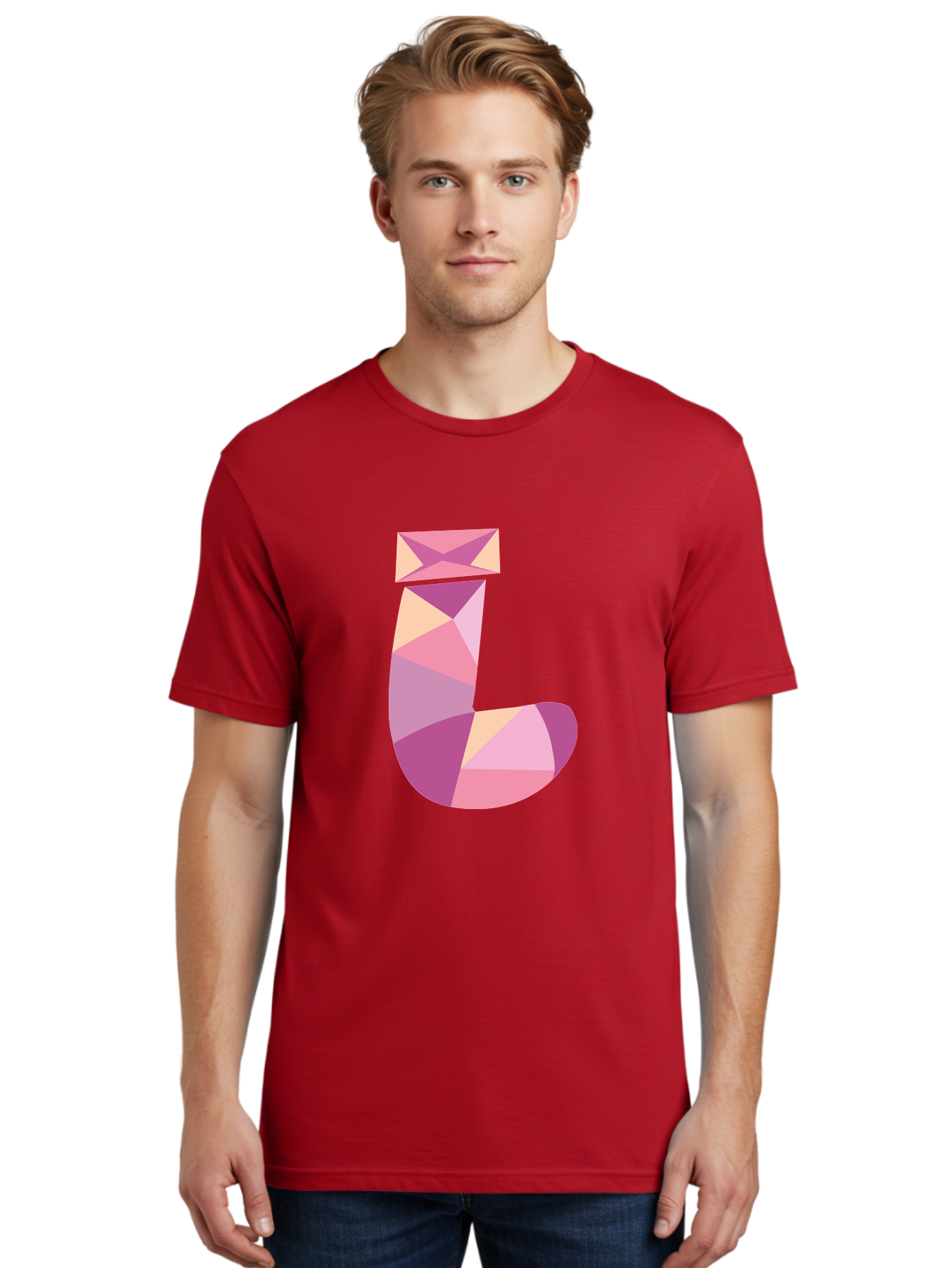 J-1 Men'S Graphic Tee, 100% Cotton, Comfortable Casual Summer Wear, Machine Washable, Geometric Shapes, Abstract Art, Letterform, Typography, Pastel Colors, Pink Hues, Purple Tones, Modern Design, Creative Expression, Artistic Style Aac904