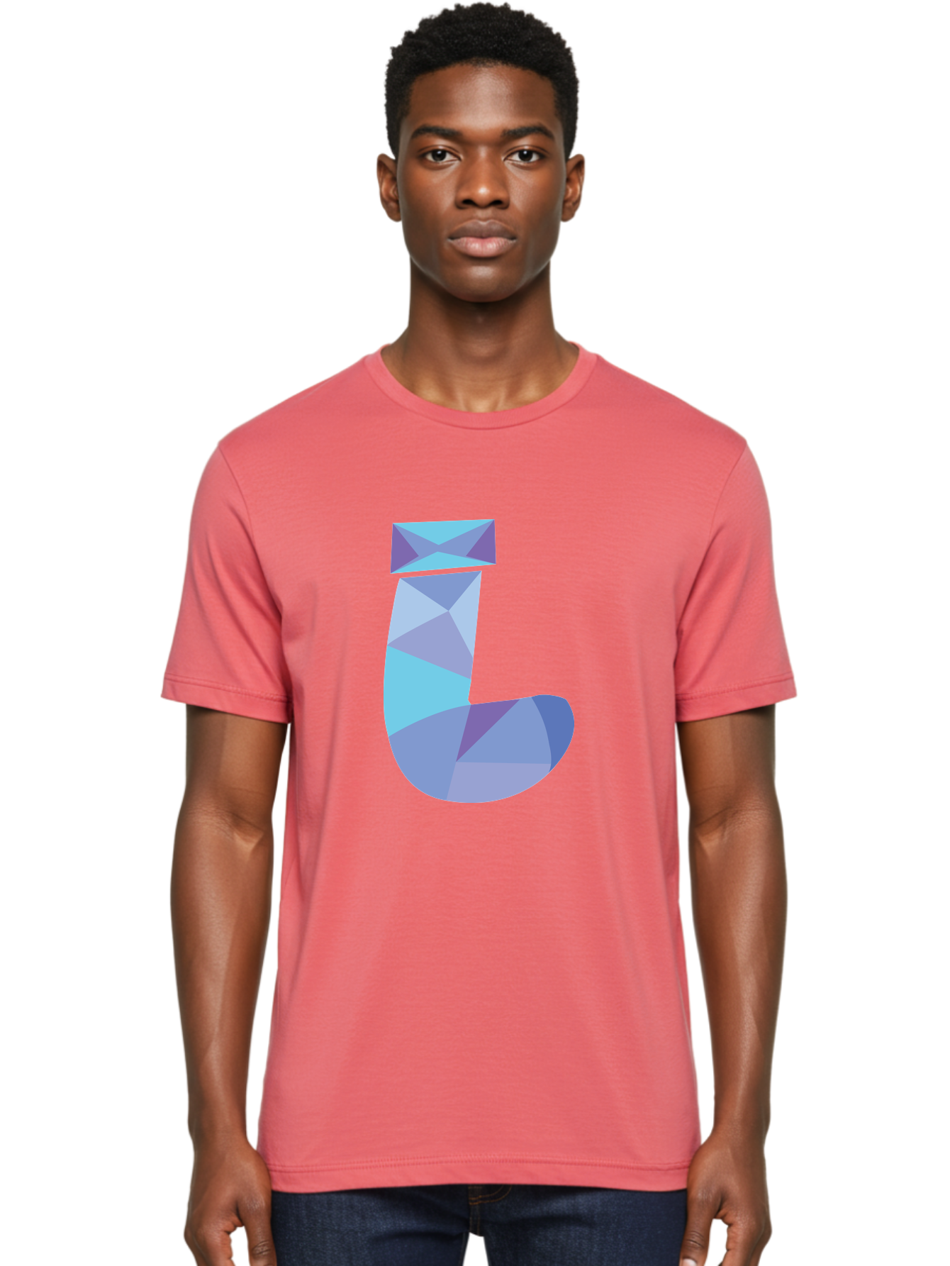 J-2 Men'S Graphic Tee, 100% Cotton, Comfortable Casual Summer Wear, Machine Washable, Geometric Letter J, Abstract Art, Low Poly Design, Blue And Purple Hues, Modern Typography, Stylized Alphabet, Digital Graphic Aac905