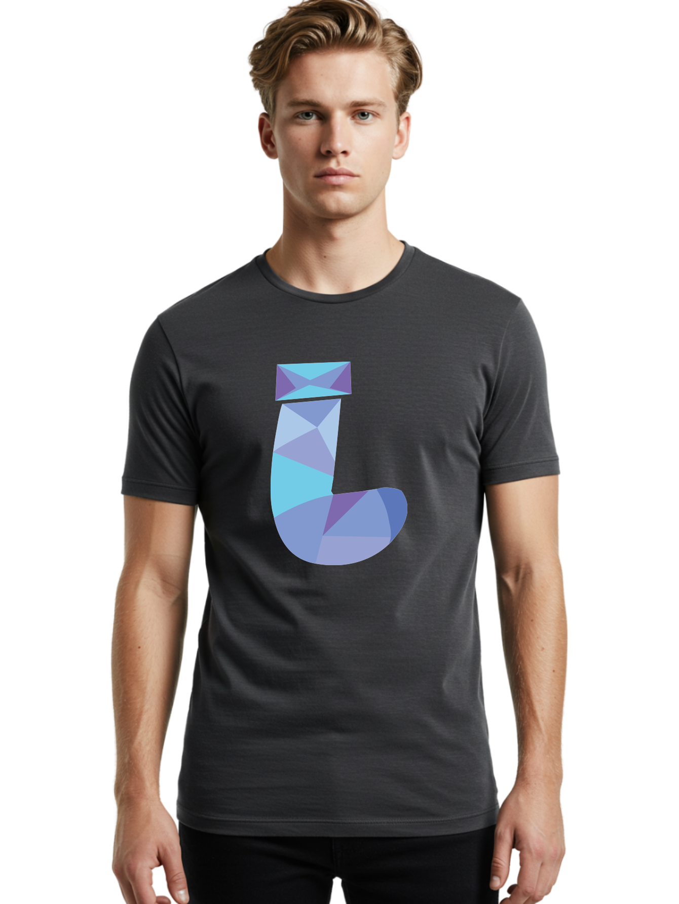 J-2 Men'S Graphic Tee, 100% Cotton, Comfortable Casual Summer Wear, Machine Washable, Geometric Letter J, Abstract Art, Low Poly Design, Blue And Purple Hues, Modern Typography, Stylized Alphabet, Digital Graphic Aac905