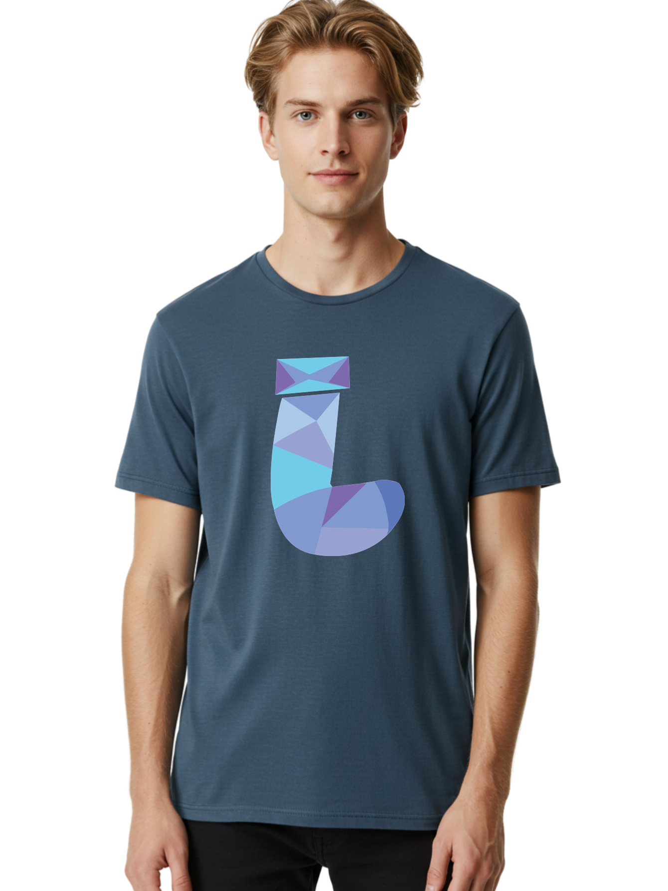 J-2 Men'S Graphic Tee, 100% Cotton, Comfortable Casual Summer Wear, Machine Washable, Geometric Letter J, Abstract Art, Low Poly Design, Blue And Purple Hues, Modern Typography, Stylized Alphabet, Digital Graphic Aac905