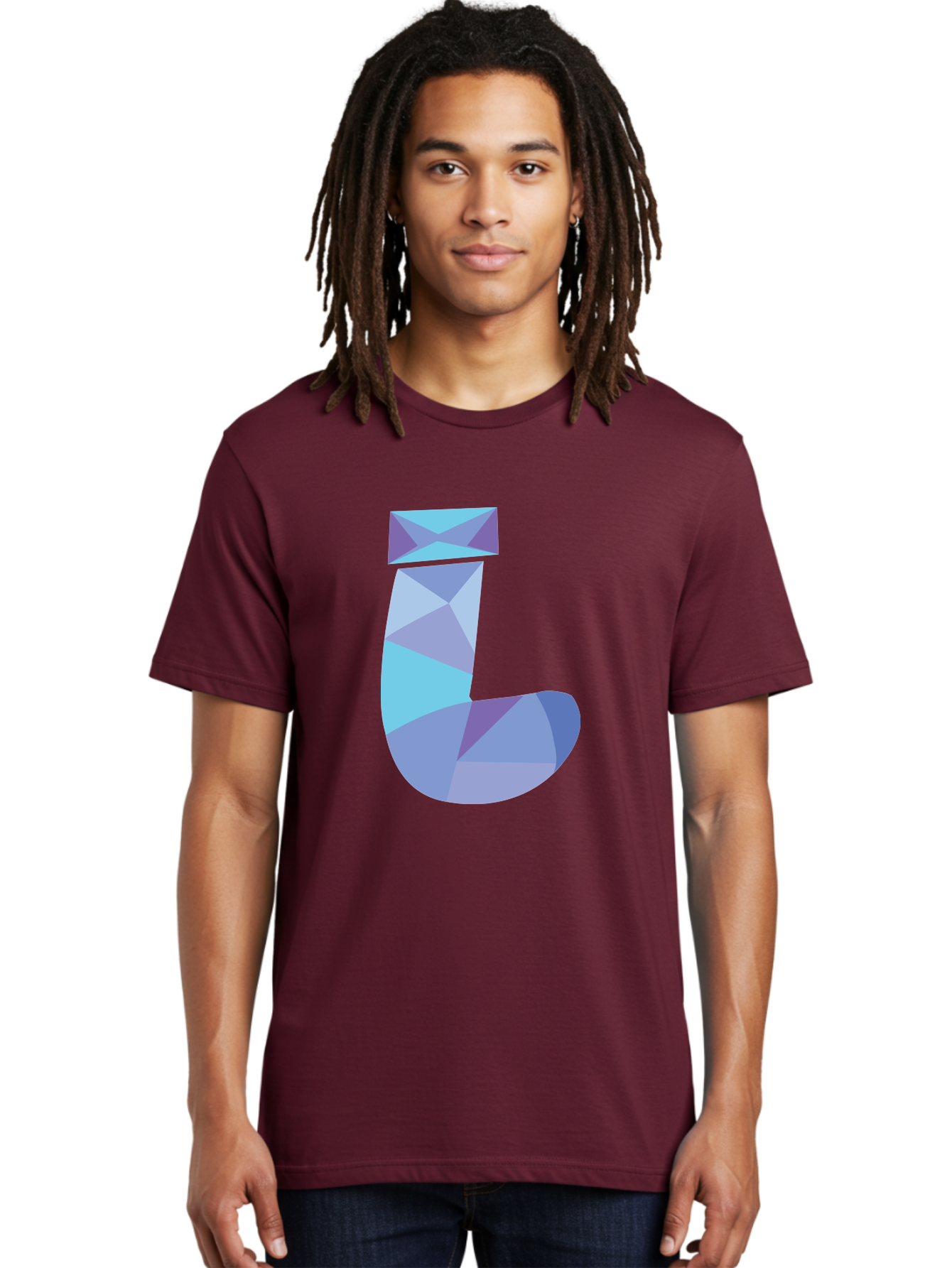 J-2 Men'S Graphic Tee, 100% Cotton, Comfortable Casual Summer Wear, Machine Washable, Geometric Letter J, Abstract Art, Low Poly Design, Blue And Purple Hues, Modern Typography, Stylized Alphabet, Digital Graphic Aac905