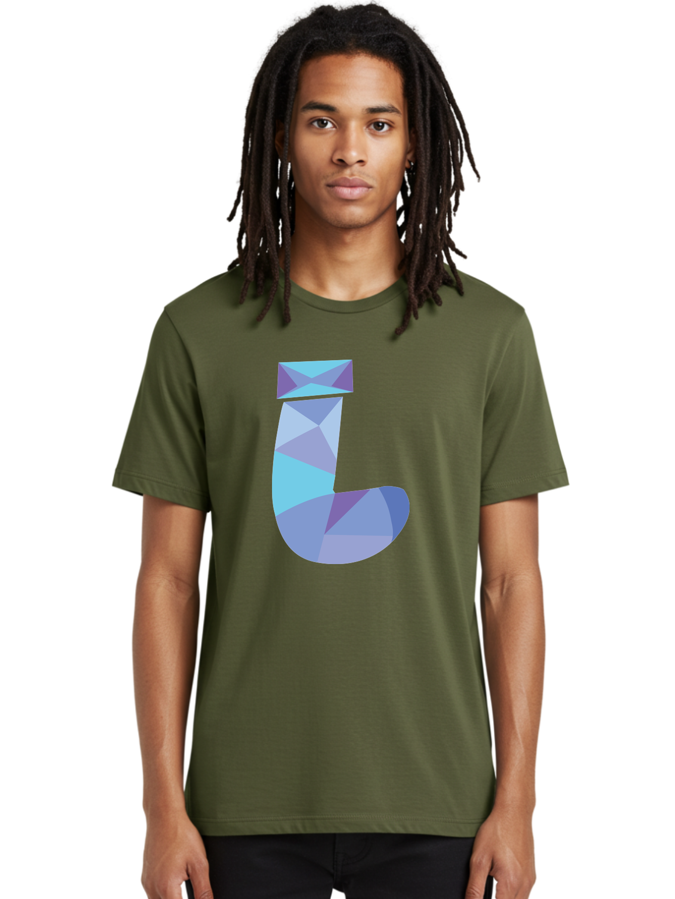 J-2 Men'S Graphic Tee, 100% Cotton, Comfortable Casual Summer Wear, Machine Washable, Geometric Letter J, Abstract Art, Low Poly Design, Blue And Purple Hues, Modern Typography, Stylized Alphabet, Digital Graphic Aac905