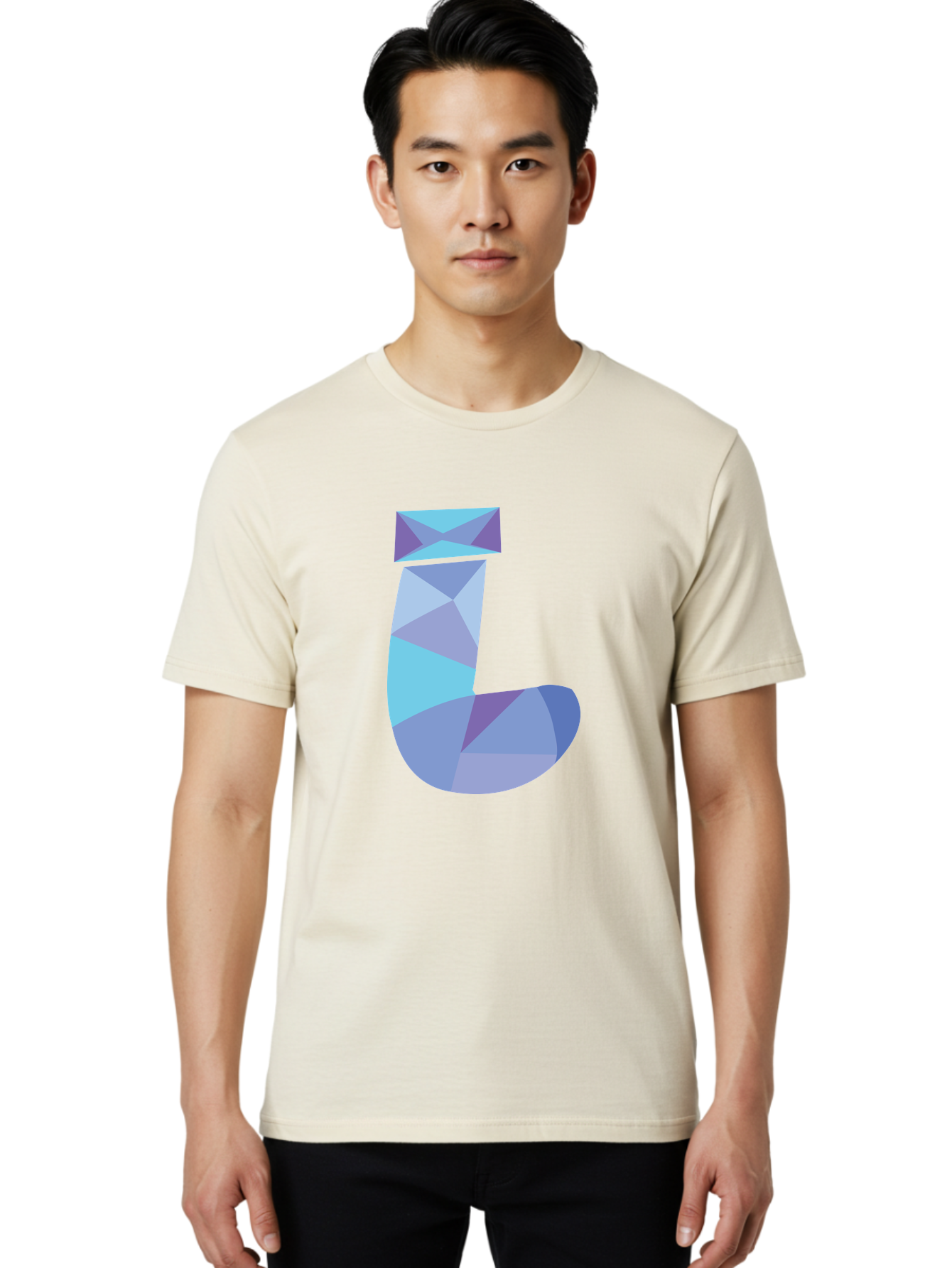 J-2 Men'S Graphic Tee, 100% Cotton, Comfortable Casual Summer Wear, Machine Washable, Geometric Letter J, Abstract Art, Low Poly Design, Blue And Purple Hues, Modern Typography, Stylized Alphabet, Digital Graphic Aac905