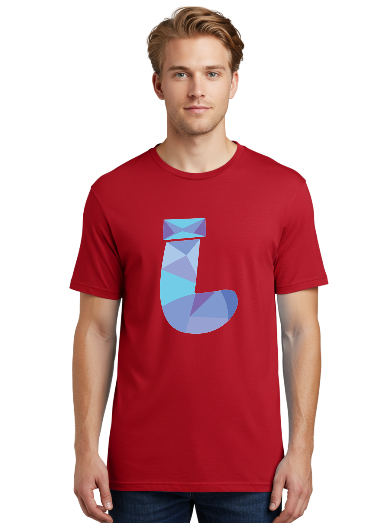 J-2 Men'S Graphic Tee, 100% Cotton, Comfortable Casual Summer Wear, Machine Washable, Geometric Letter J, Abstract Art, Low Poly Design, Blue And Purple Hues, Modern Typography, Stylized Alphabet, Digital Graphic Aac905
