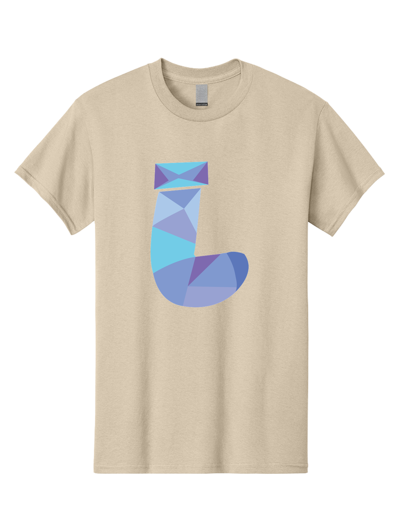 J-2 Men'S Graphic Tee, 100% Cotton, Comfortable Casual Summer Wear, Machine Washable, Geometric Letter J, Abstract Art, Low Poly Design, Blue And Purple Hues, Modern Typography, Stylized Alphabet, Digital Graphic Aac905