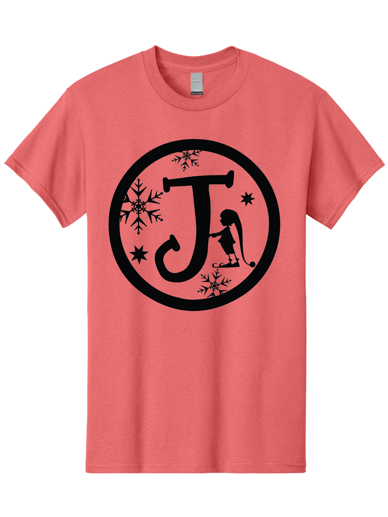 J Men'S Graphic Tee, 100% Cotton, Comfortable Casual Summer Wear, Machine Washable, Girl Playing Hockey, Winter Sports, Ice Hockey, Silhouette Design, Snowflakes, Stars, Letter J, Frosty Atmosphere, Womens Hockey, Youth Hockey Aac906