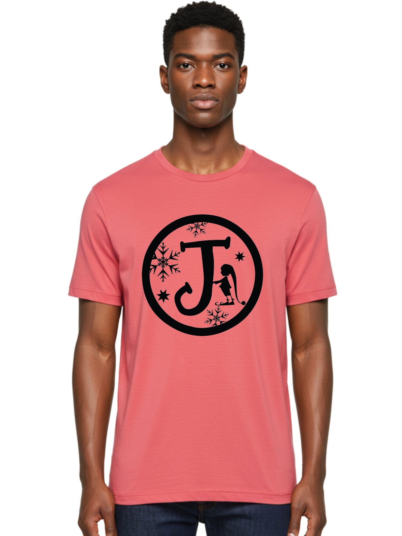 J Men'S Graphic Tee, 100% Cotton, Comfortable Casual Summer Wear, Machine Washable, Girl Playing Hockey, Winter Sports, Ice Hockey, Silhouette Design, Snowflakes, Stars, Letter J, Frosty Atmosphere, Womens Hockey, Youth Hockey Aac906