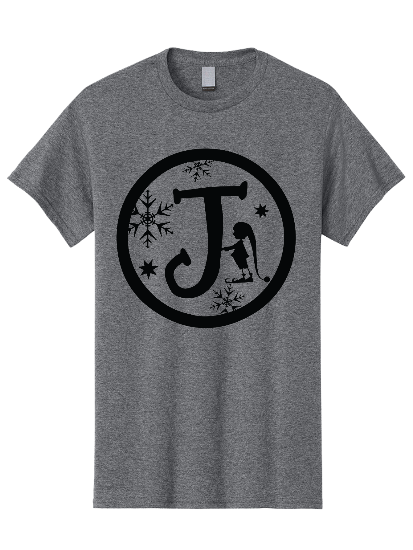 J Men'S Graphic Tee, 100% Cotton, Comfortable Casual Summer Wear, Machine Washable, Girl Playing Hockey, Winter Sports, Ice Hockey, Silhouette Design, Snowflakes, Stars, Letter J, Frosty Atmosphere, Womens Hockey, Youth Hockey Aac906