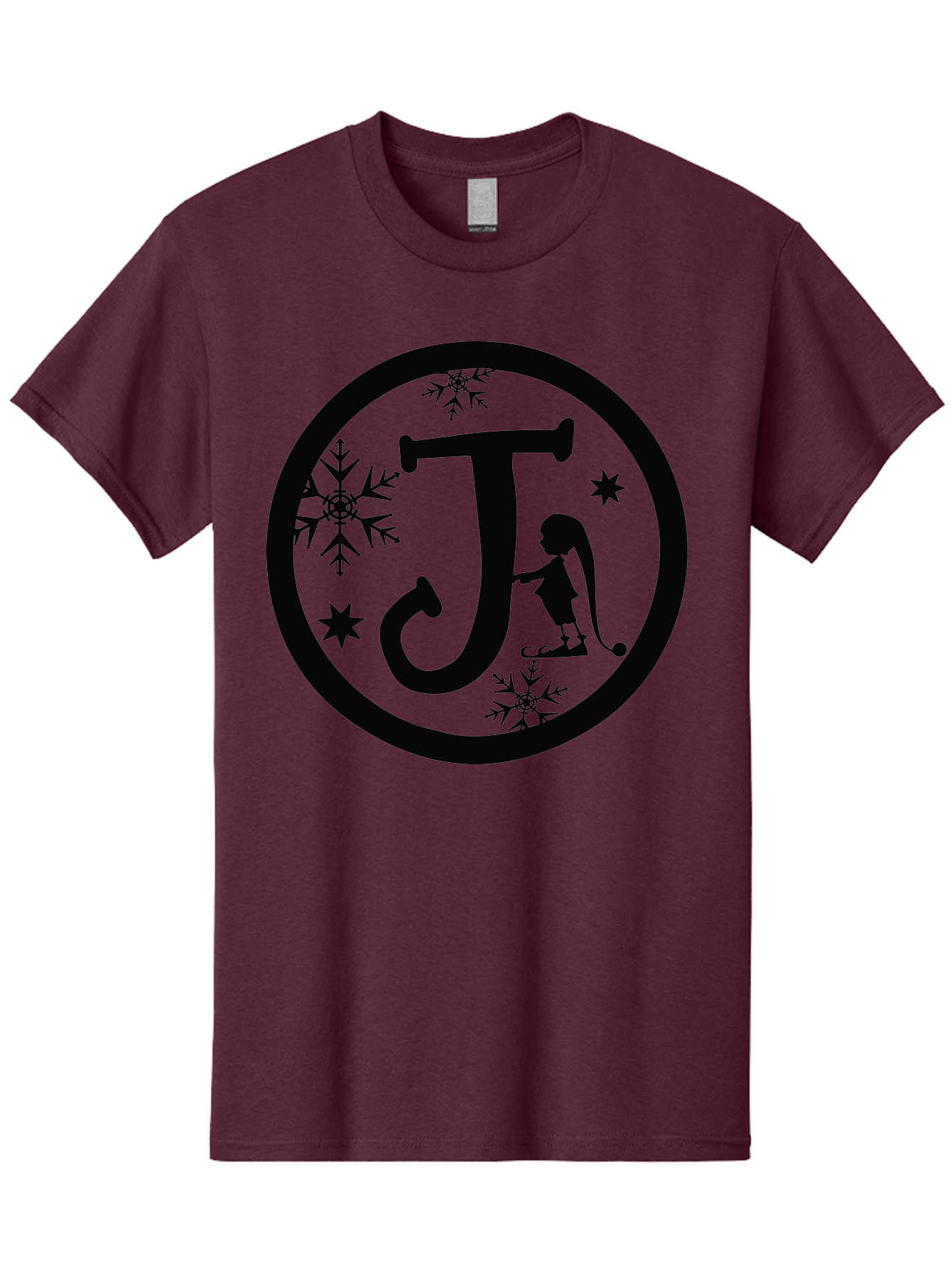 J Men'S Graphic Tee, 100% Cotton, Comfortable Casual Summer Wear, Machine Washable, Girl Playing Hockey, Winter Sports, Ice Hockey, Silhouette Design, Snowflakes, Stars, Letter J, Frosty Atmosphere, Womens Hockey, Youth Hockey Aac906