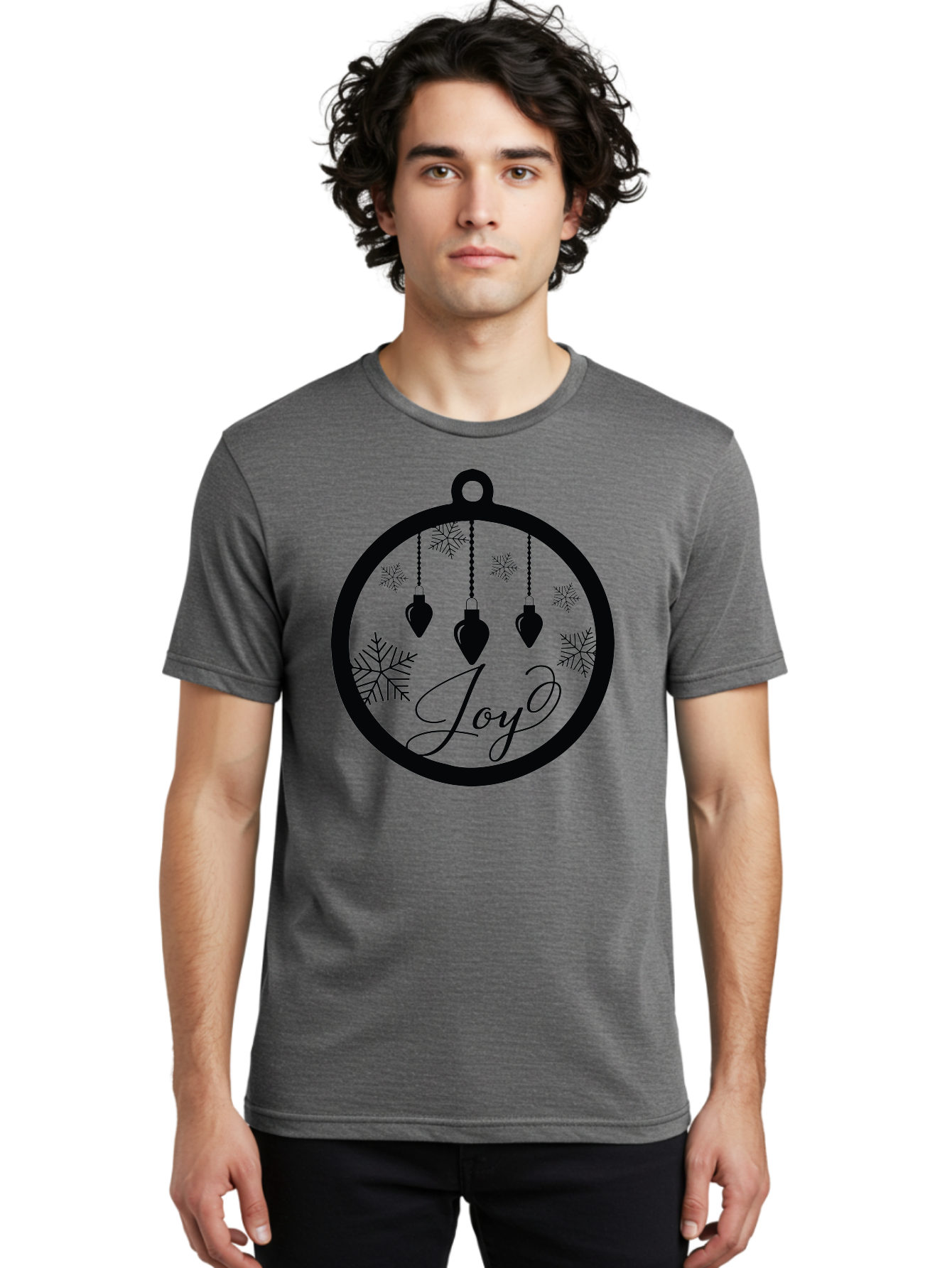 Joy-Ornament Men'S Graphic Tee, 100% Cotton, Comfortable Casual Summer Wear, Machine Washable, Christmas Ornaments, Hanging Decorations, Snowflakes, Festive Atmosphere, Joyful Feelings, Holiday Cheer, Winter Wonderland, Christmas Joy Aac910