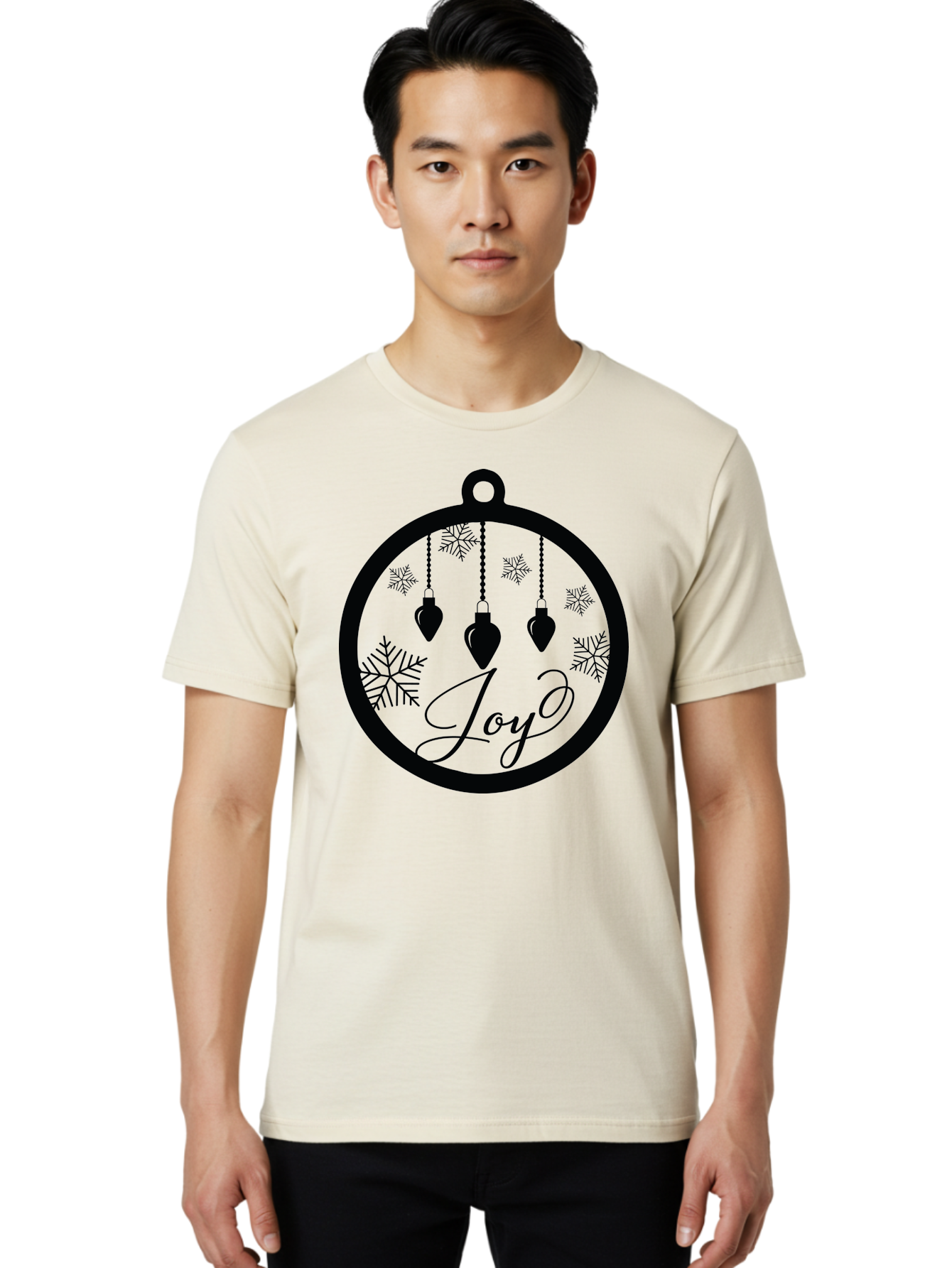 Joy-Ornament Men'S Graphic Tee, 100% Cotton, Comfortable Casual Summer Wear, Machine Washable, Christmas Ornaments, Hanging Decorations, Snowflakes, Festive Atmosphere, Joyful Feelings, Holiday Cheer, Winter Wonderland, Christmas Joy Aac910