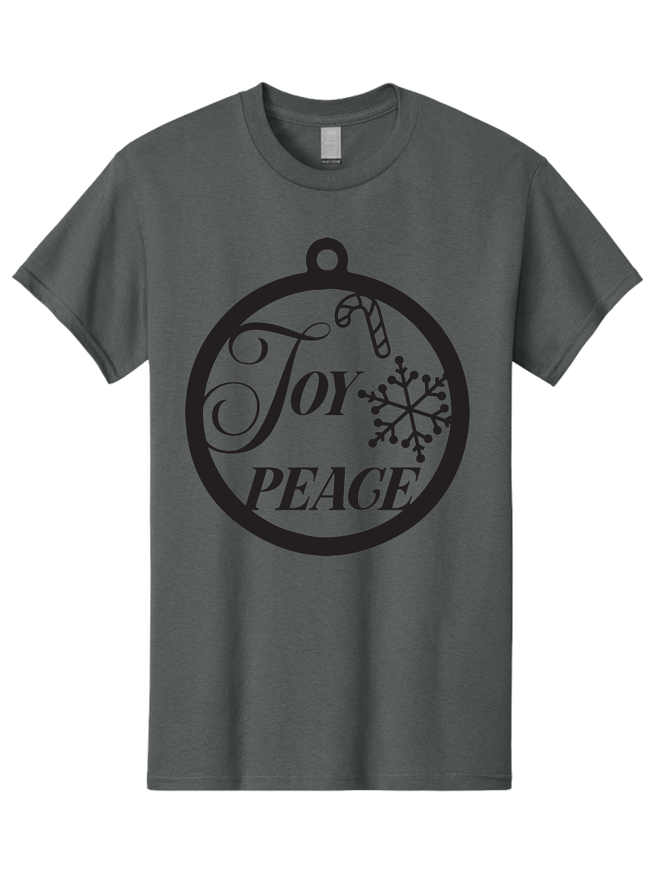 Joy-Peace Men'S Graphic Tee, 100% Cotton, Comfortable Casual Summer Wear, Machine Washable, Christmas Ornament, Festive Decor, Holiday Cheer, Joyful Atmosphere, Peace On Earth, Snowflake Design, Candy Cane Motif, Winter Wonderland, Aac911