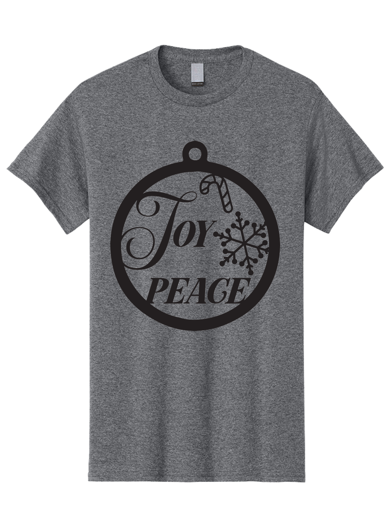 Joy-Peace Men'S Graphic Tee, 100% Cotton, Comfortable Casual Summer Wear, Machine Washable, Christmas Ornament, Festive Decor, Holiday Cheer, Joyful Atmosphere, Peace On Earth, Snowflake Design, Candy Cane Motif, Winter Wonderland, Aac911