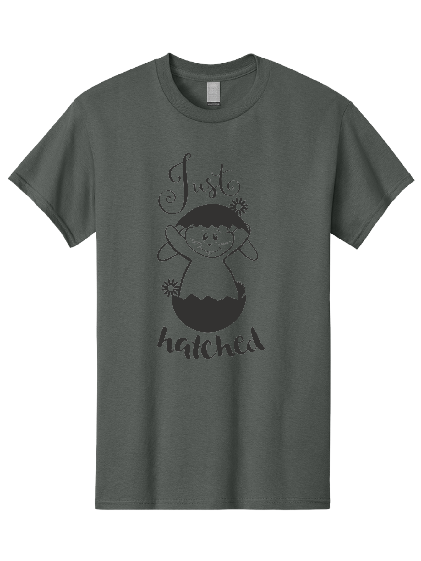 Just-Hatched Men'S Graphic Tee, 100% Cotton, Comfortable Casual Summer Wear, Machine Washable, Cute Cartoon Character, Hatching From Egg, Playful Design, Easter Theme, Funny Illustration, Whimsical Art, Baby Chick, Adorable Graphic Aac915