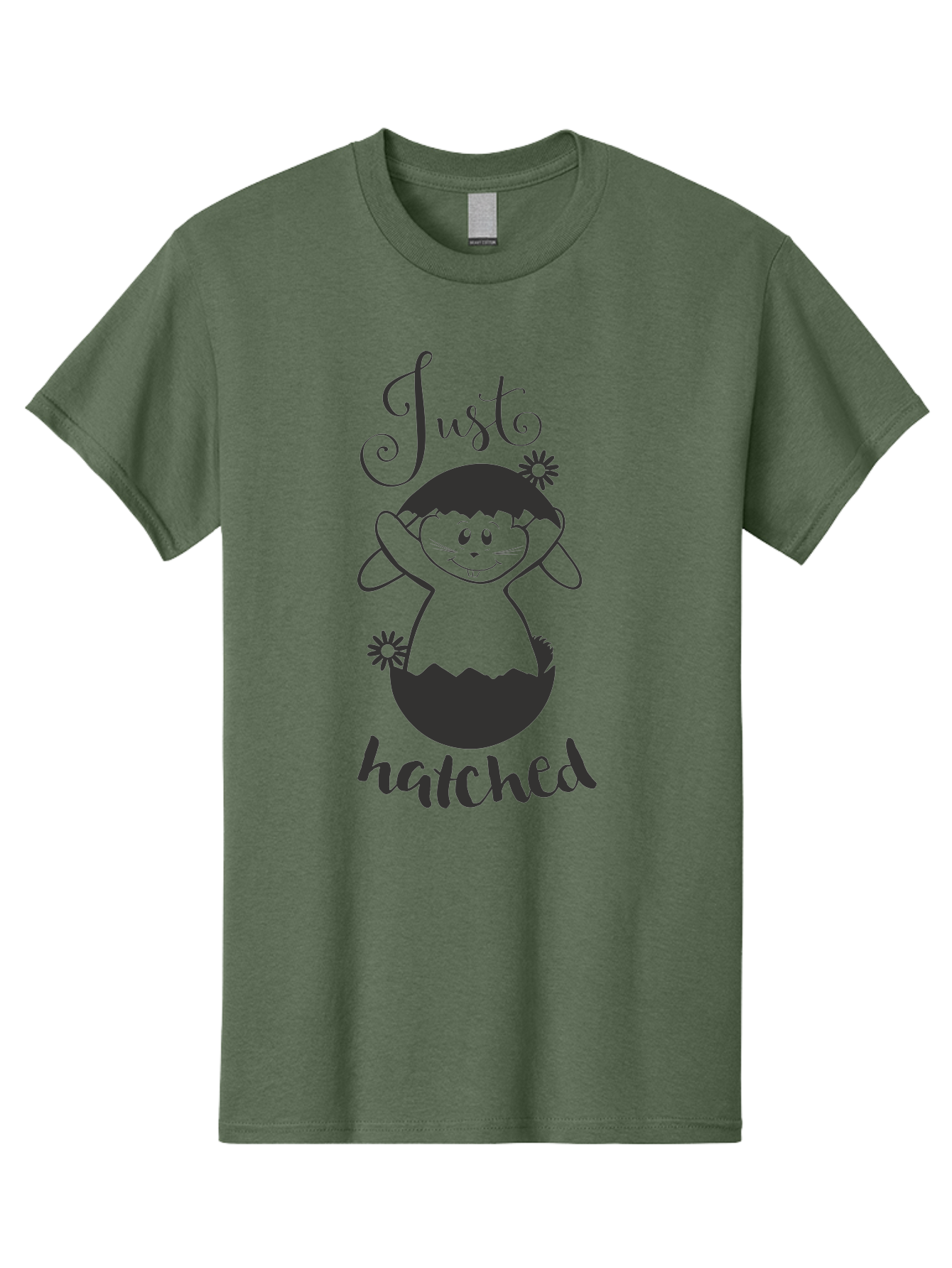 Just-Hatched Men'S Graphic Tee, 100% Cotton, Comfortable Casual Summer Wear, Machine Washable, Cute Cartoon Character, Hatching From Egg, Playful Design, Easter Theme, Funny Illustration, Whimsical Art, Baby Chick, Adorable Graphic Aac915