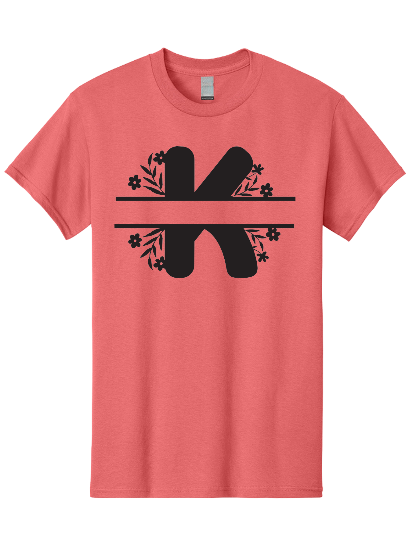K-1 Men'S Graphic Tee, 100% Cotton, Comfortable Casual Summer Wear, Machine Washable, Stylized Letter K, Floral Design, Black Silhouettes, Flowers And Leaves, Decorative Graphic Aac916