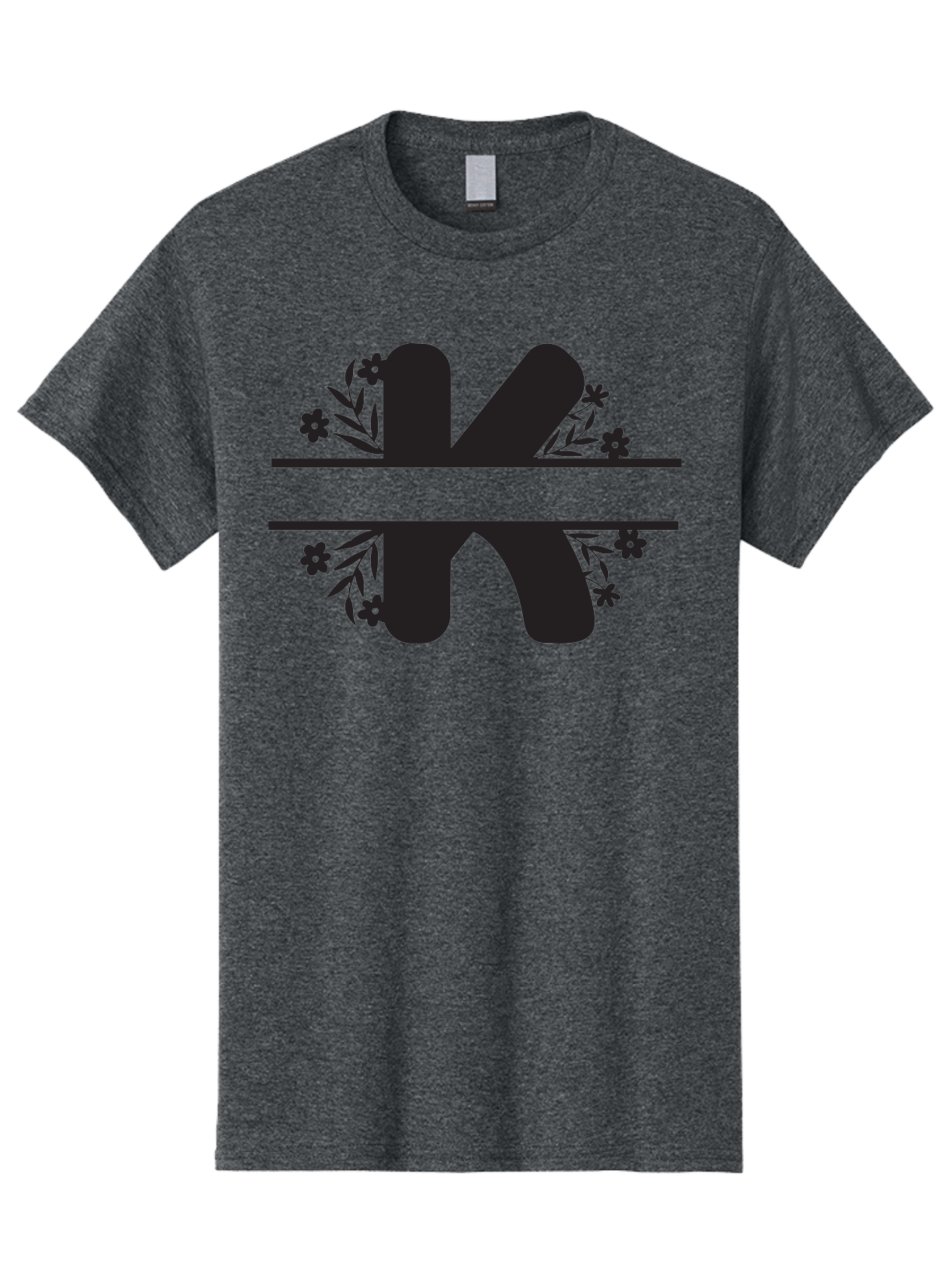 K-1 Men'S Graphic Tee, 100% Cotton, Comfortable Casual Summer Wear, Machine Washable, Stylized Letter K, Floral Design, Black Silhouettes, Flowers And Leaves, Decorative Graphic Aac916