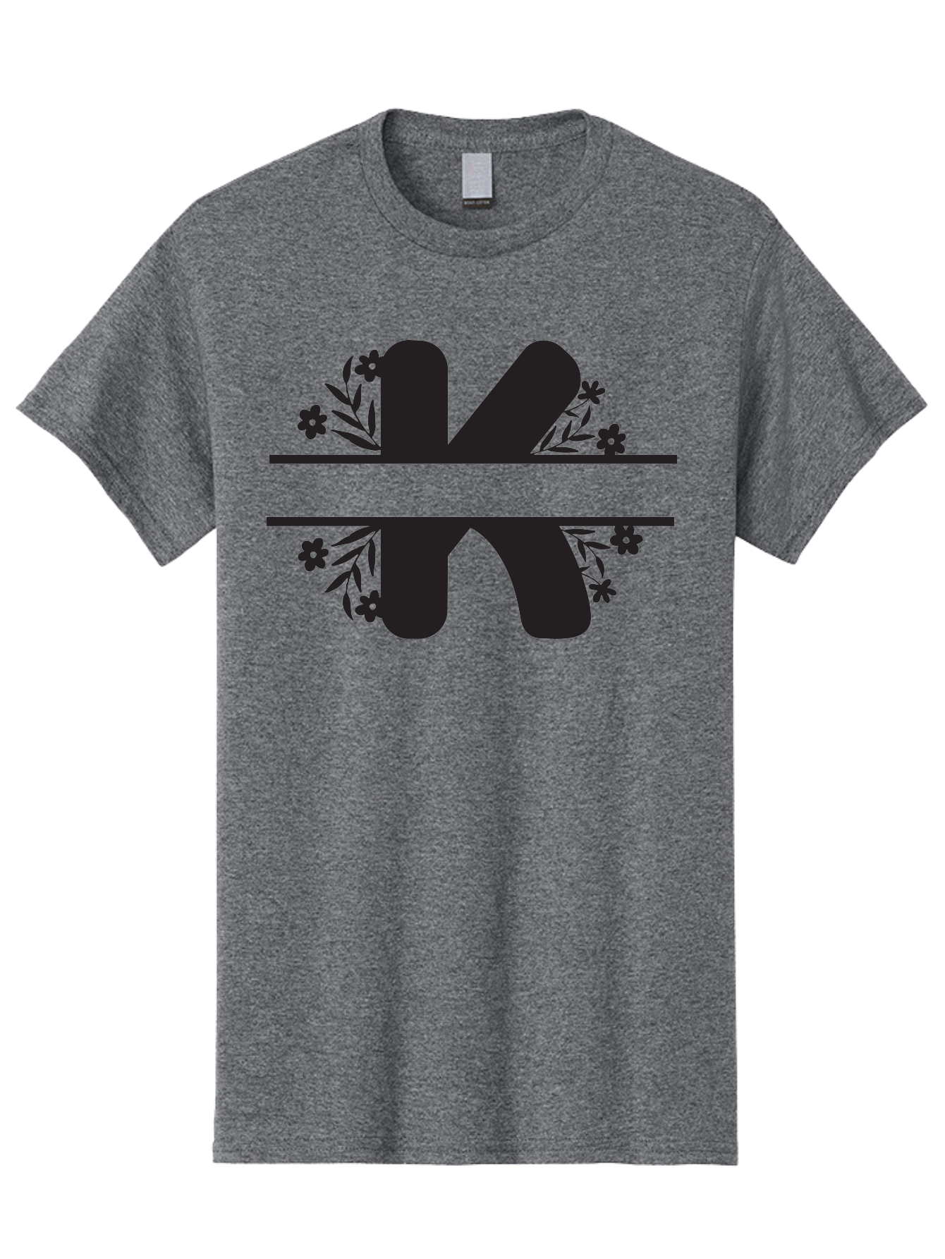 K-1 Men'S Graphic Tee, 100% Cotton, Comfortable Casual Summer Wear, Machine Washable, Stylized Letter K, Floral Design, Black Silhouettes, Flowers And Leaves, Decorative Graphic Aac916