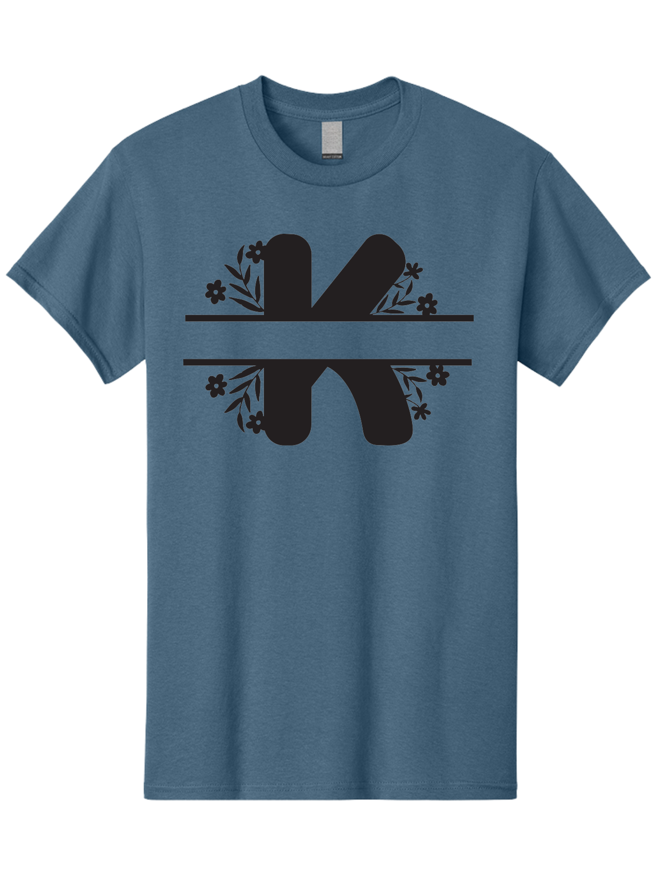 K-1 Men'S Graphic Tee, 100% Cotton, Comfortable Casual Summer Wear, Machine Washable, Stylized Letter K, Floral Design, Black Silhouettes, Flowers And Leaves, Decorative Graphic Aac916
