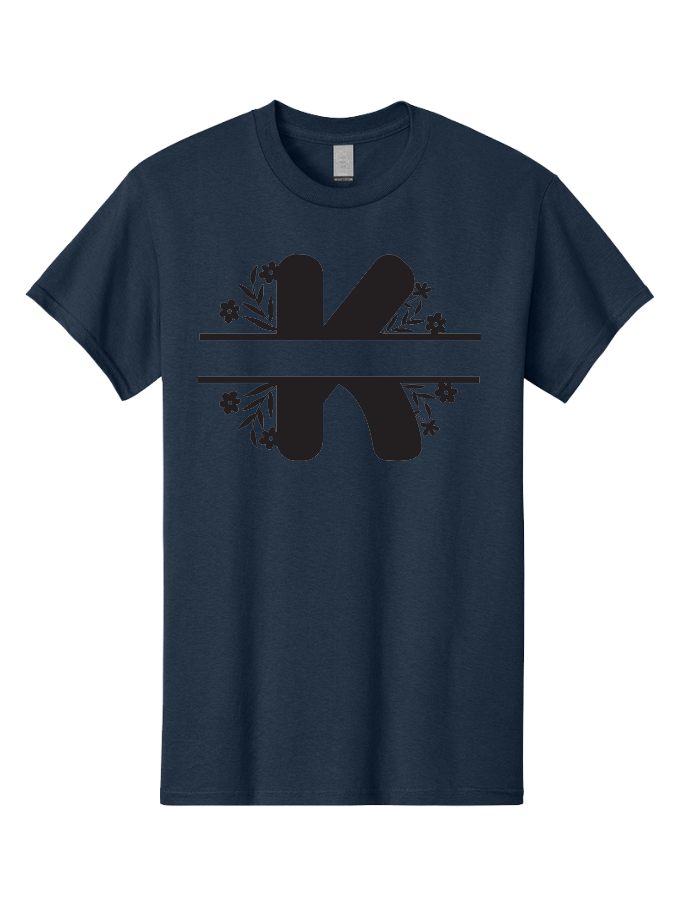 K-1 Men'S Graphic Tee, 100% Cotton, Comfortable Casual Summer Wear, Machine Washable, Stylized Letter K, Floral Design, Black Silhouettes, Flowers And Leaves, Decorative Graphic Aac916